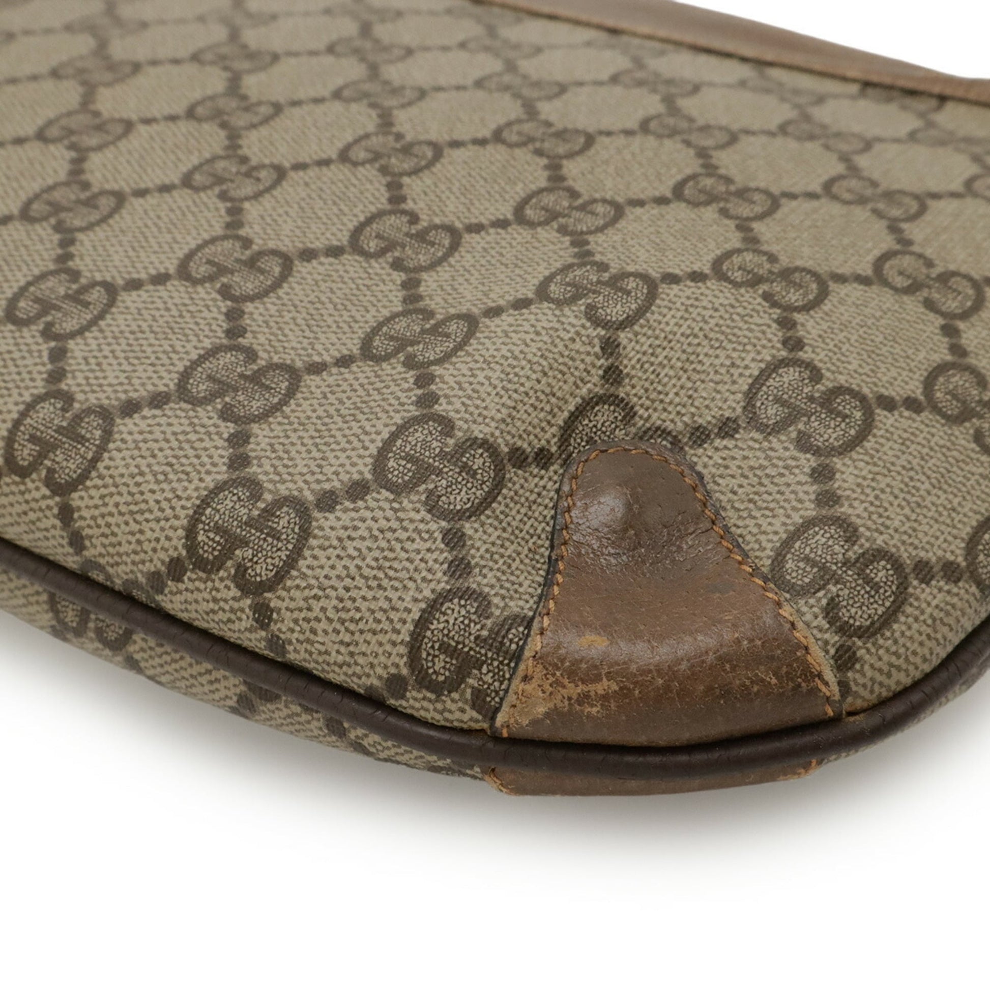Gucci Gg Plus Beige Coated Canvas Leather Clutch Bag Pochette Shoulder Bag