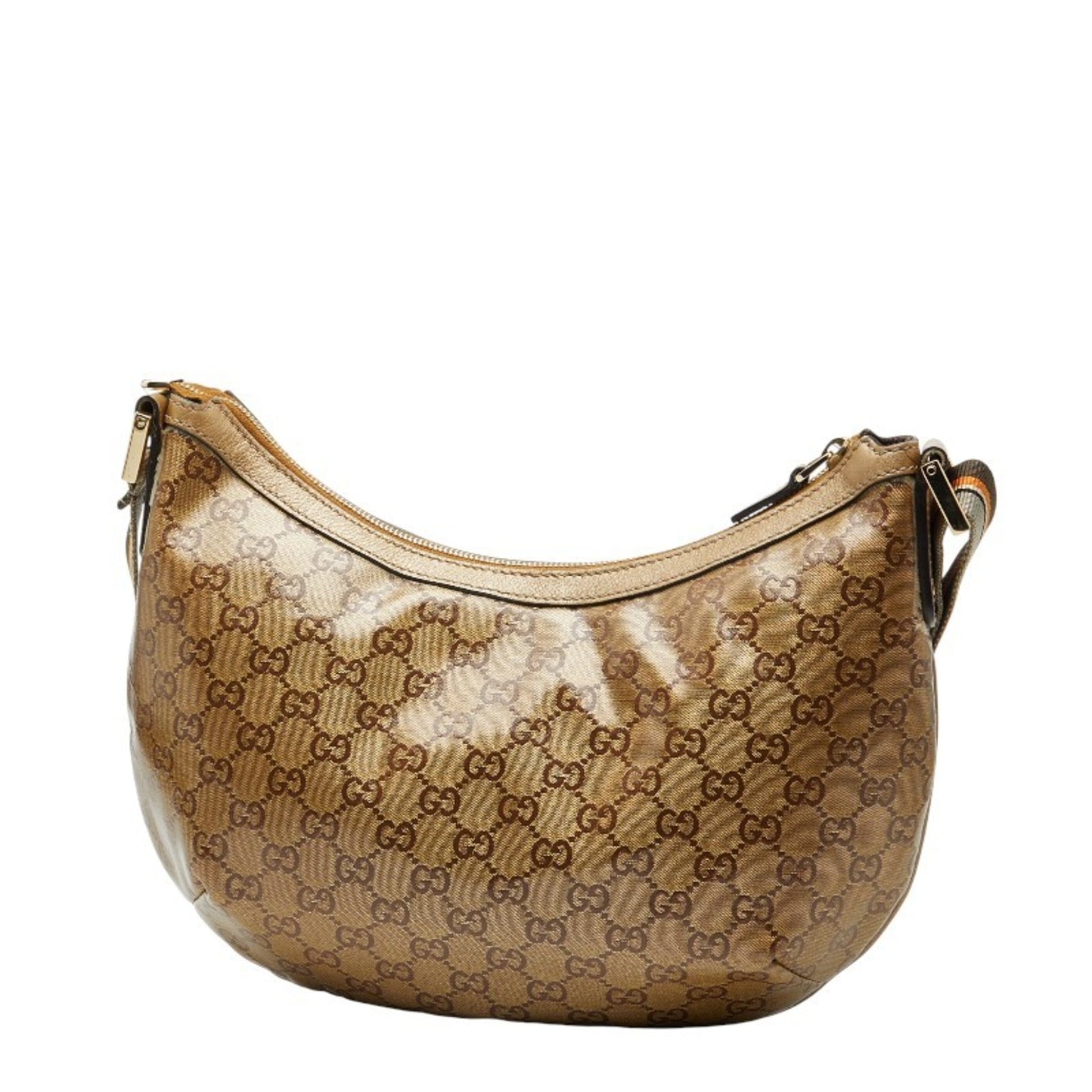 Gucci Gold Brown Gray Canvas Leather Shoulder Bag
