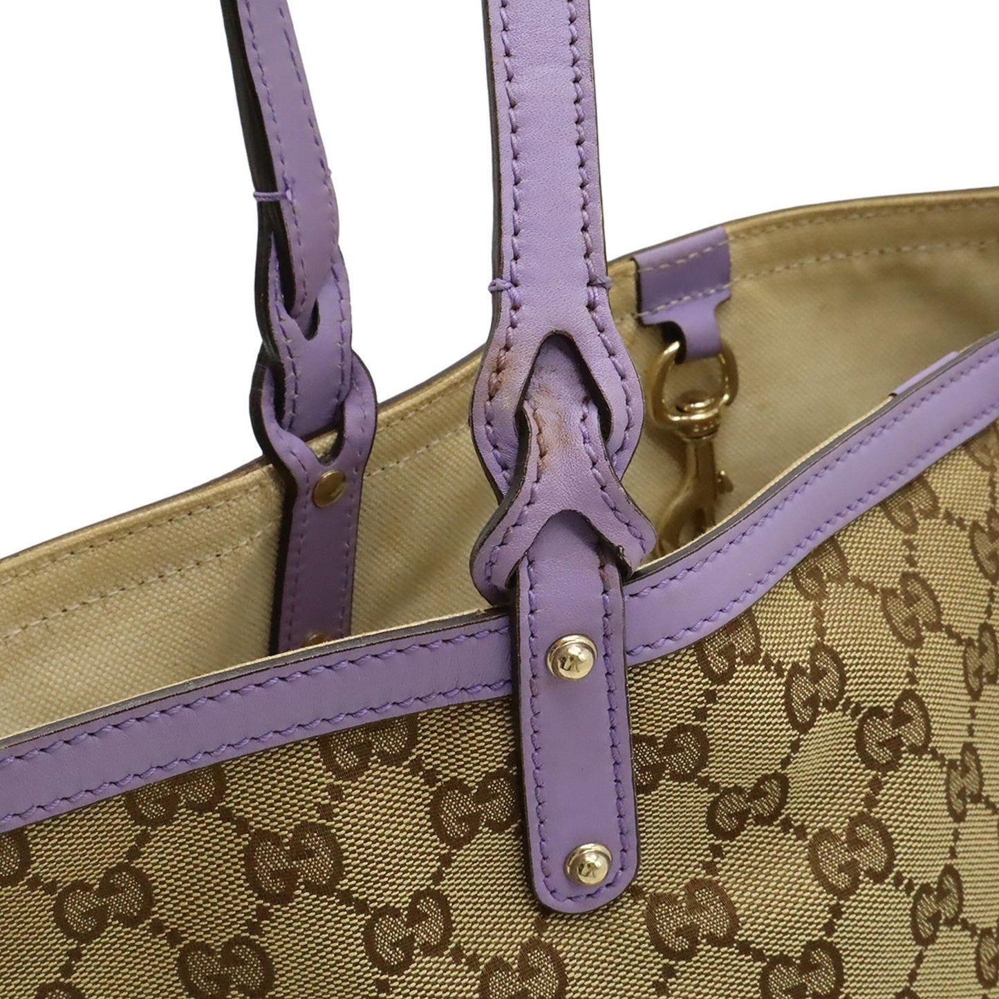 Gucci Beige Khaki Purple Gg Canvas Leather Shoulder Bag Tote Bag