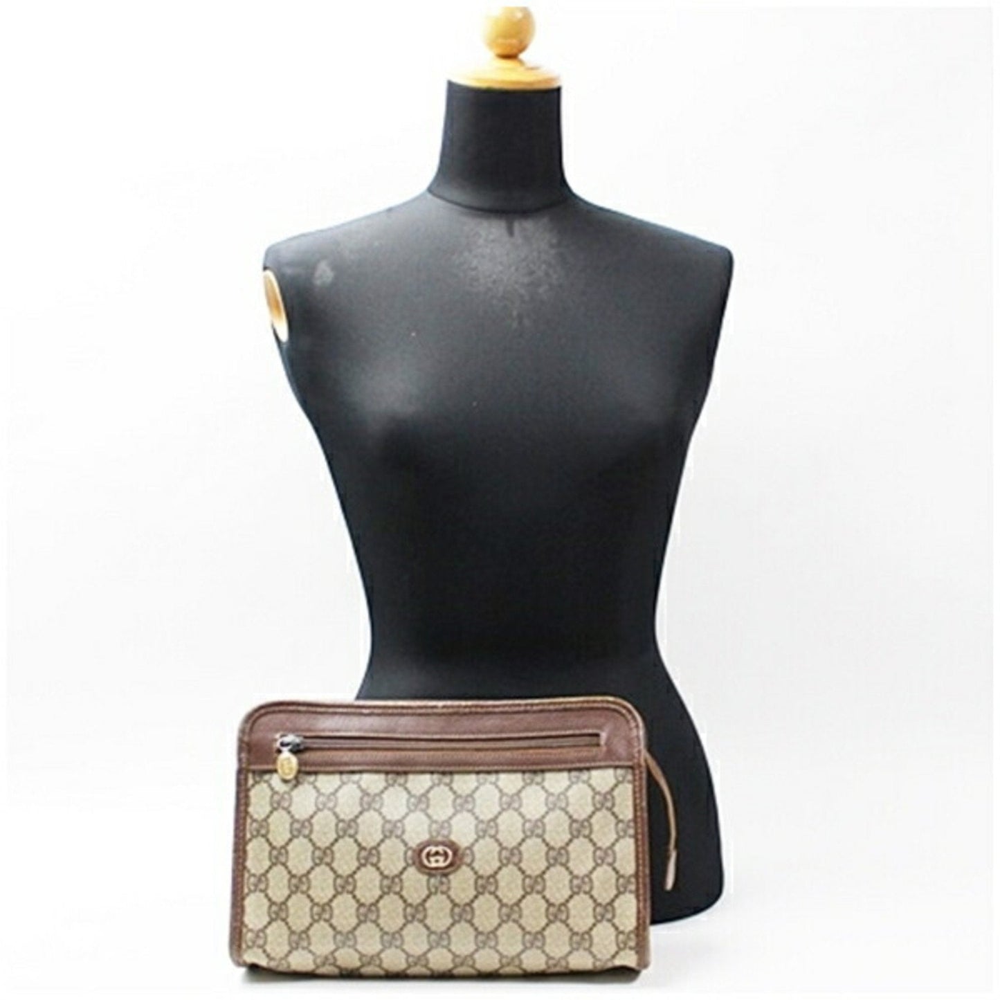 Gucci Beige Brown Pvc Leather Clutch Bag