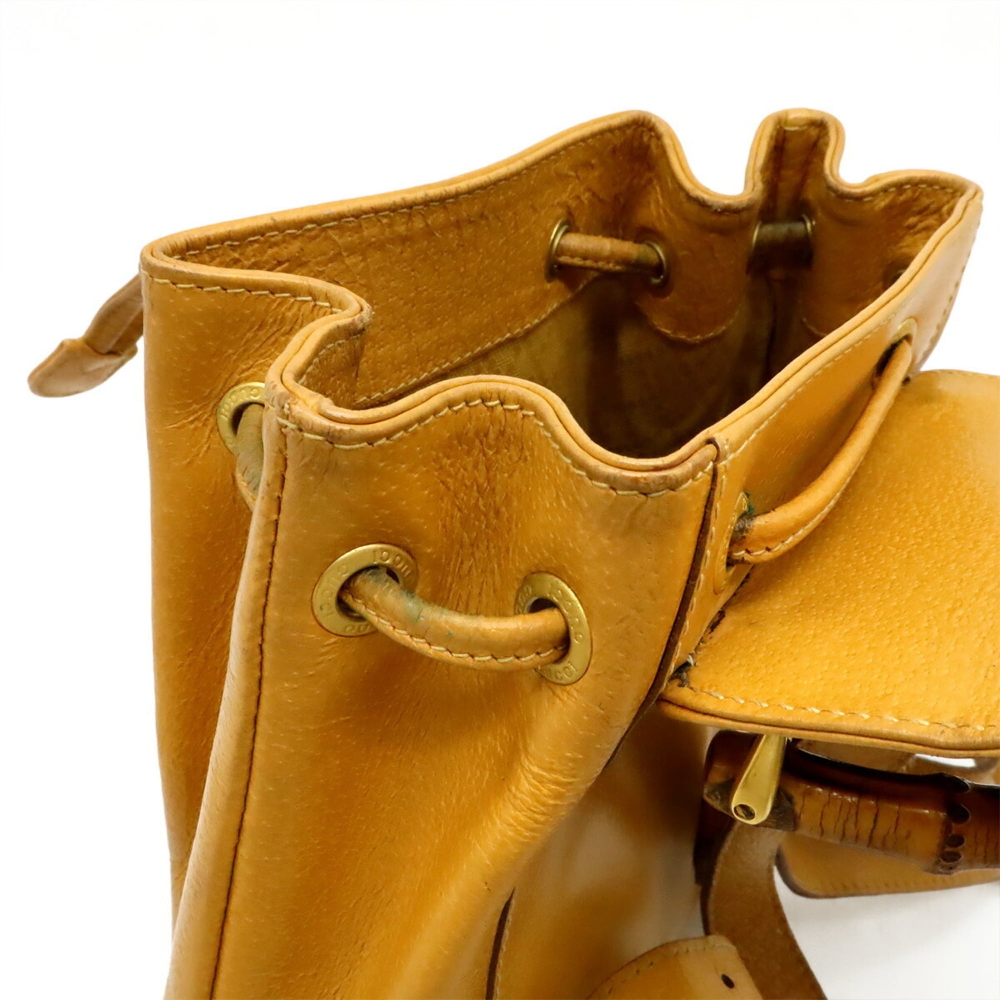 Gucci Beige Light Brown Bamboo Leather Backpack Shoulder Bag