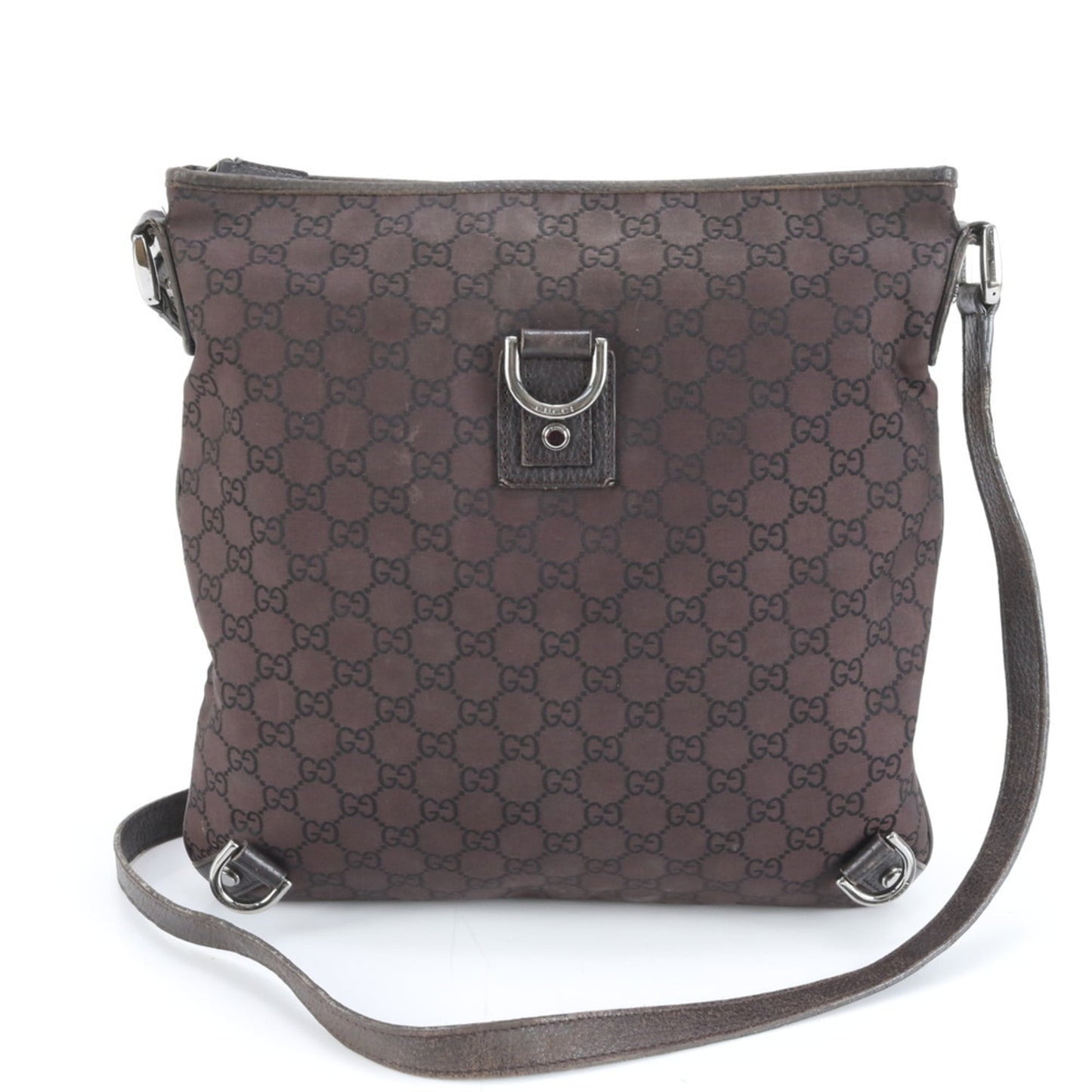 Gucci Brown Leather Canvas Shoulder Bag