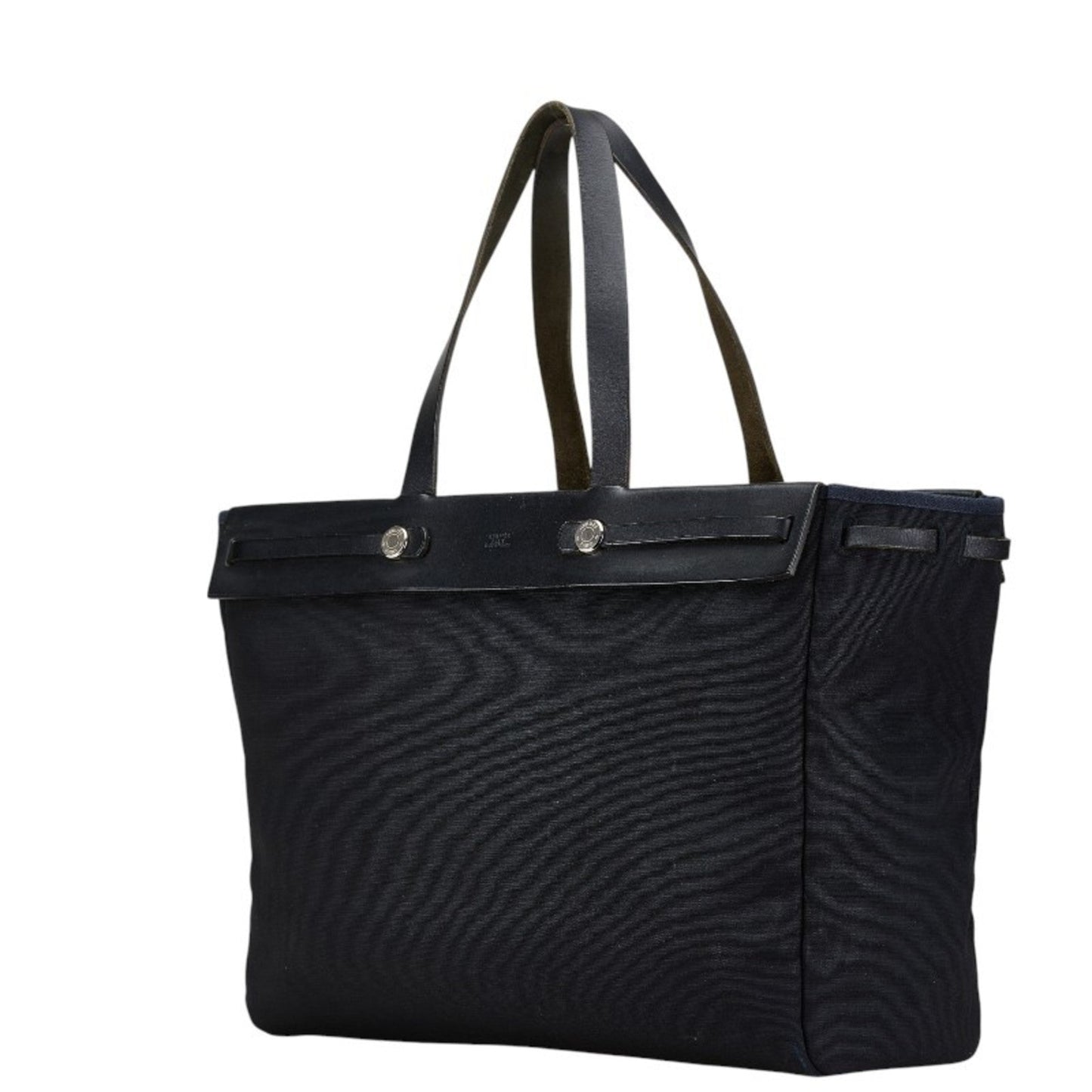 Hermes Toile Officier Handbag Tote Bag Leather Navy