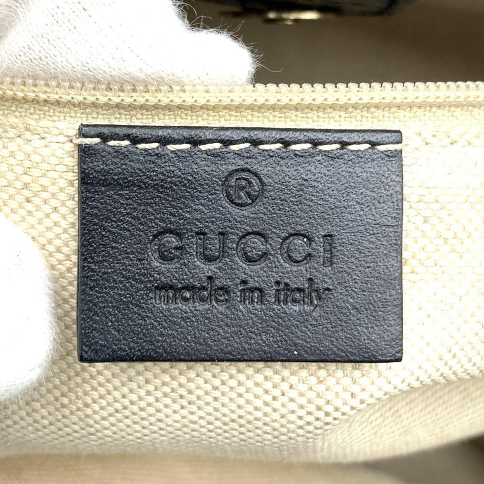 Gucci Beige Black Brown Canvas Leather Tote Bag