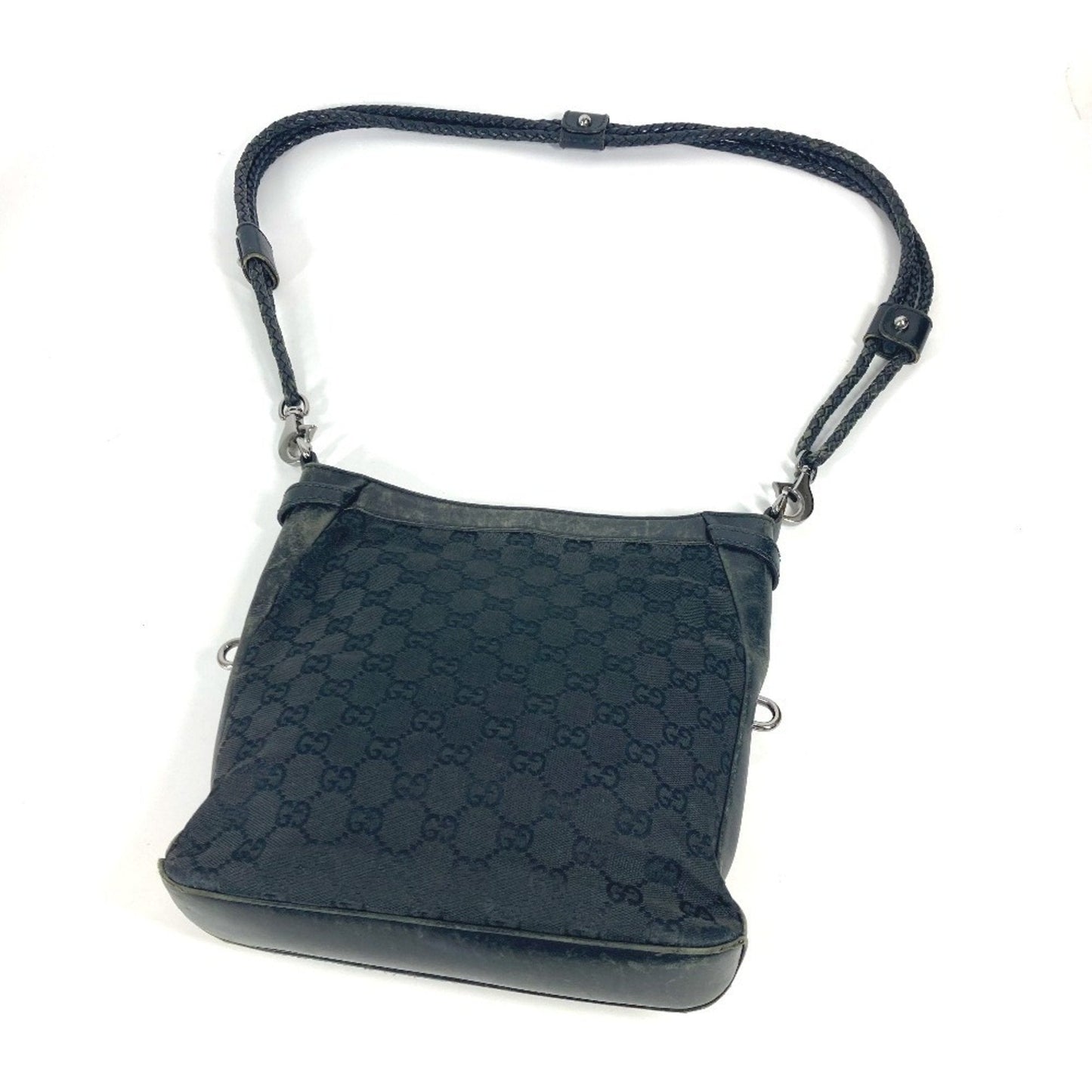 Gucci Black Gg Canvas Leather Shoulder Bag