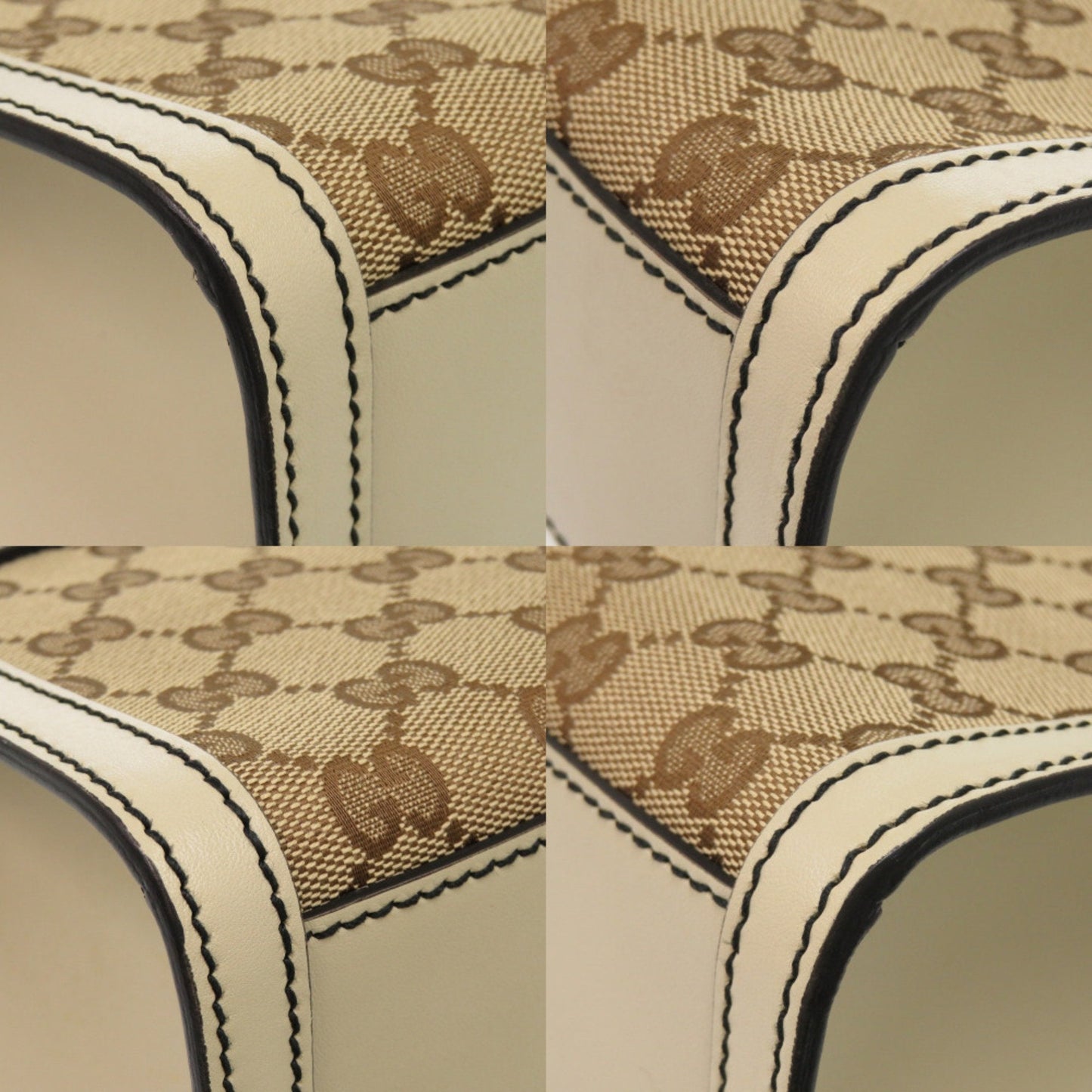 Gucci Beige White Gg Canvas Leather Shoulder Bag