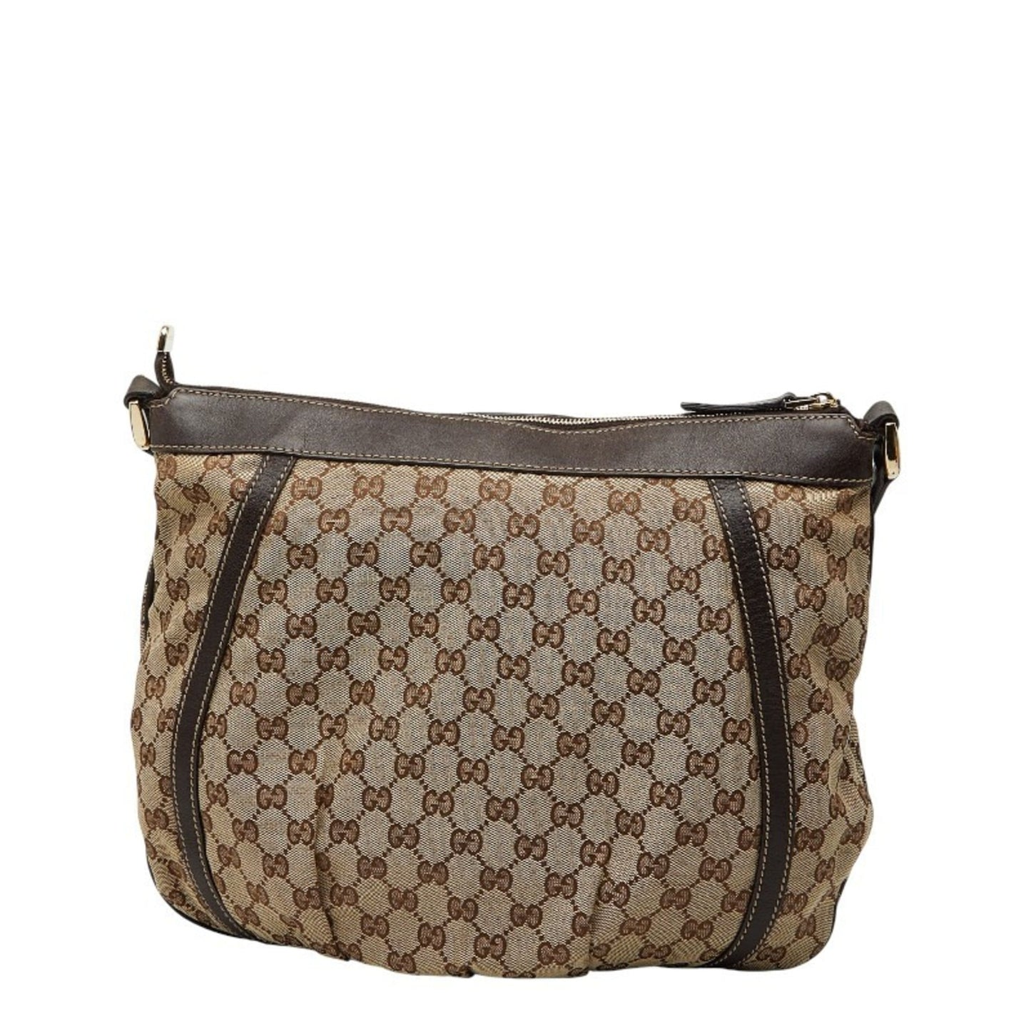 Gucci Beige Brown Canvas Leather Shoulder Bag