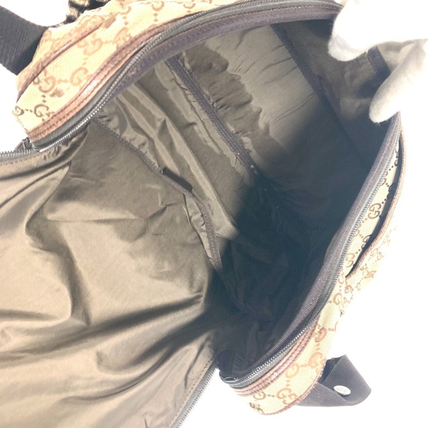 Gucci Gg Canvas Beige Dark Brown Gg Canvas Leather Shoulder Bag