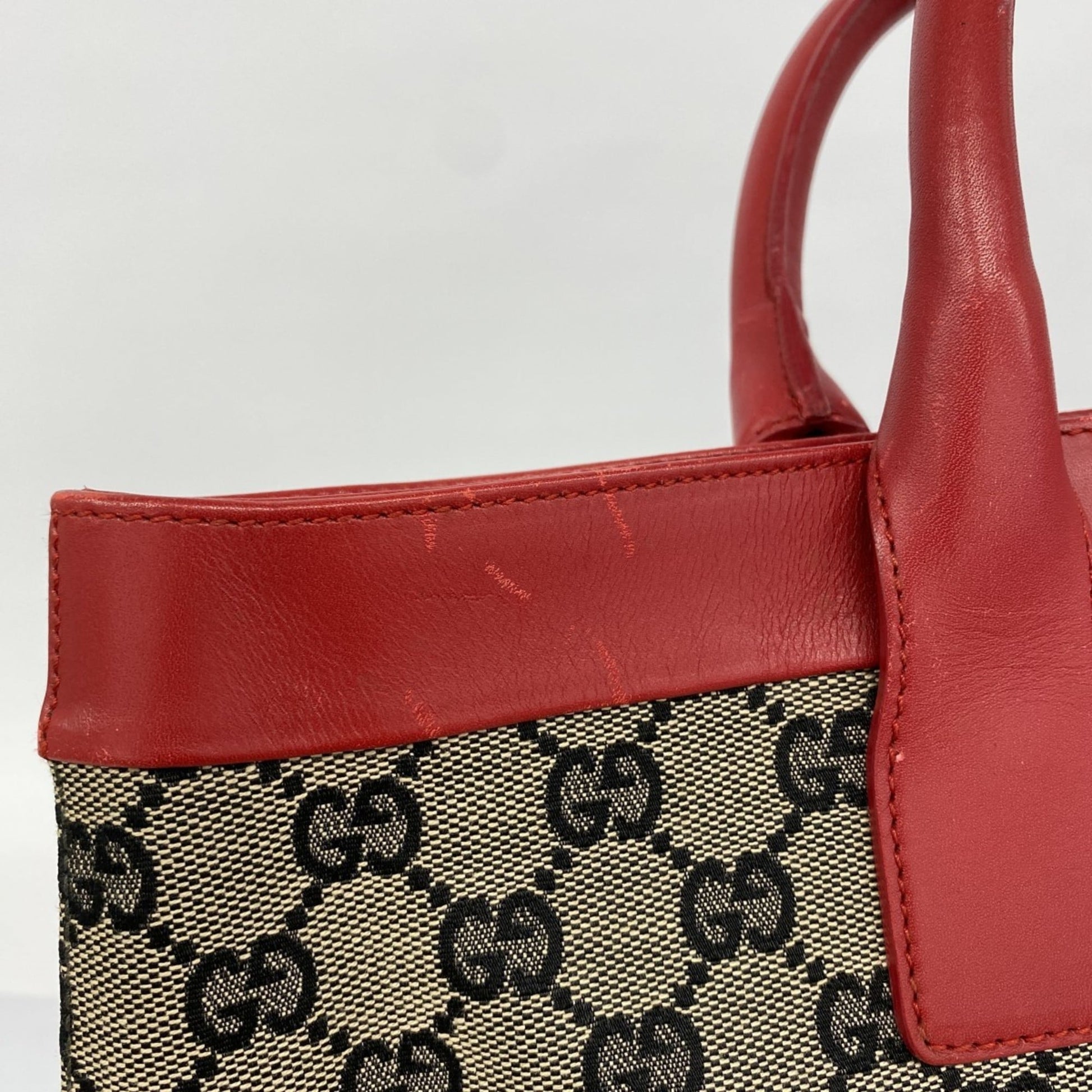 Gucci Beige Black Red Color Canvas Tote Bag