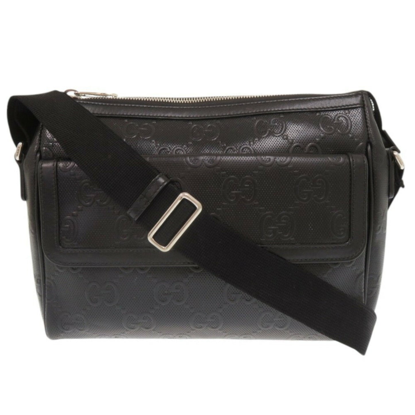 Gucci Black Gg Leather Embossed Leather Messenger Bag Shoulder Bag