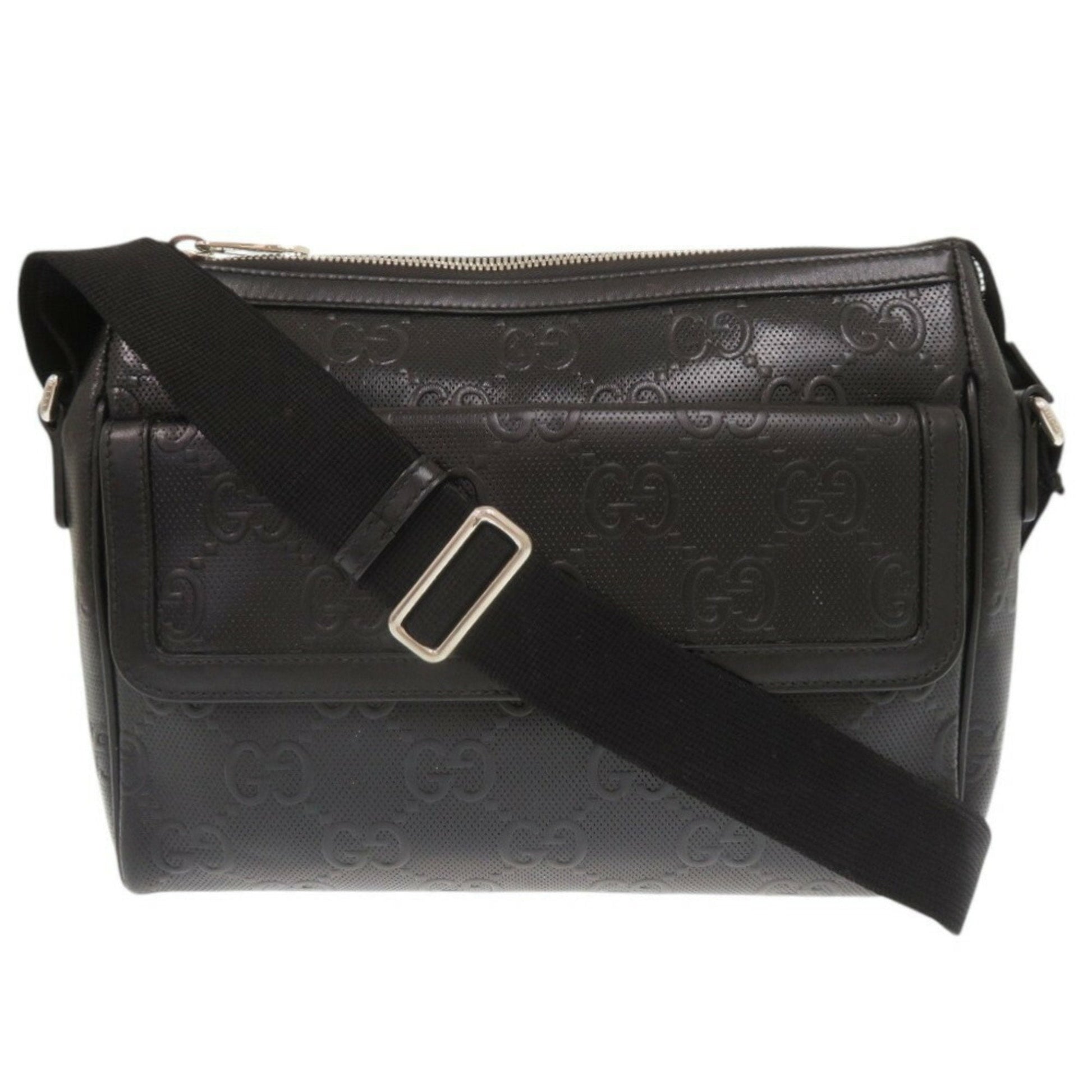 Gucci Black Gg Leather Embossed Leather Messenger Bag Shoulder Bag