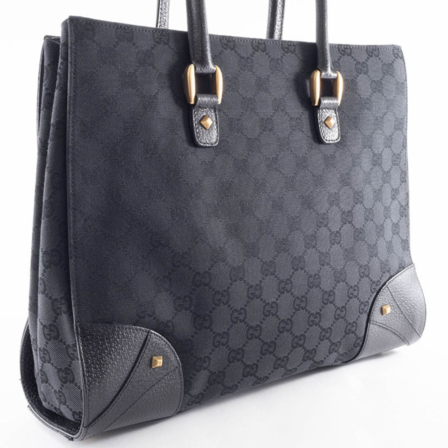 Gucci Gg Canvas Black Gg Canvas Leather Tote Bag