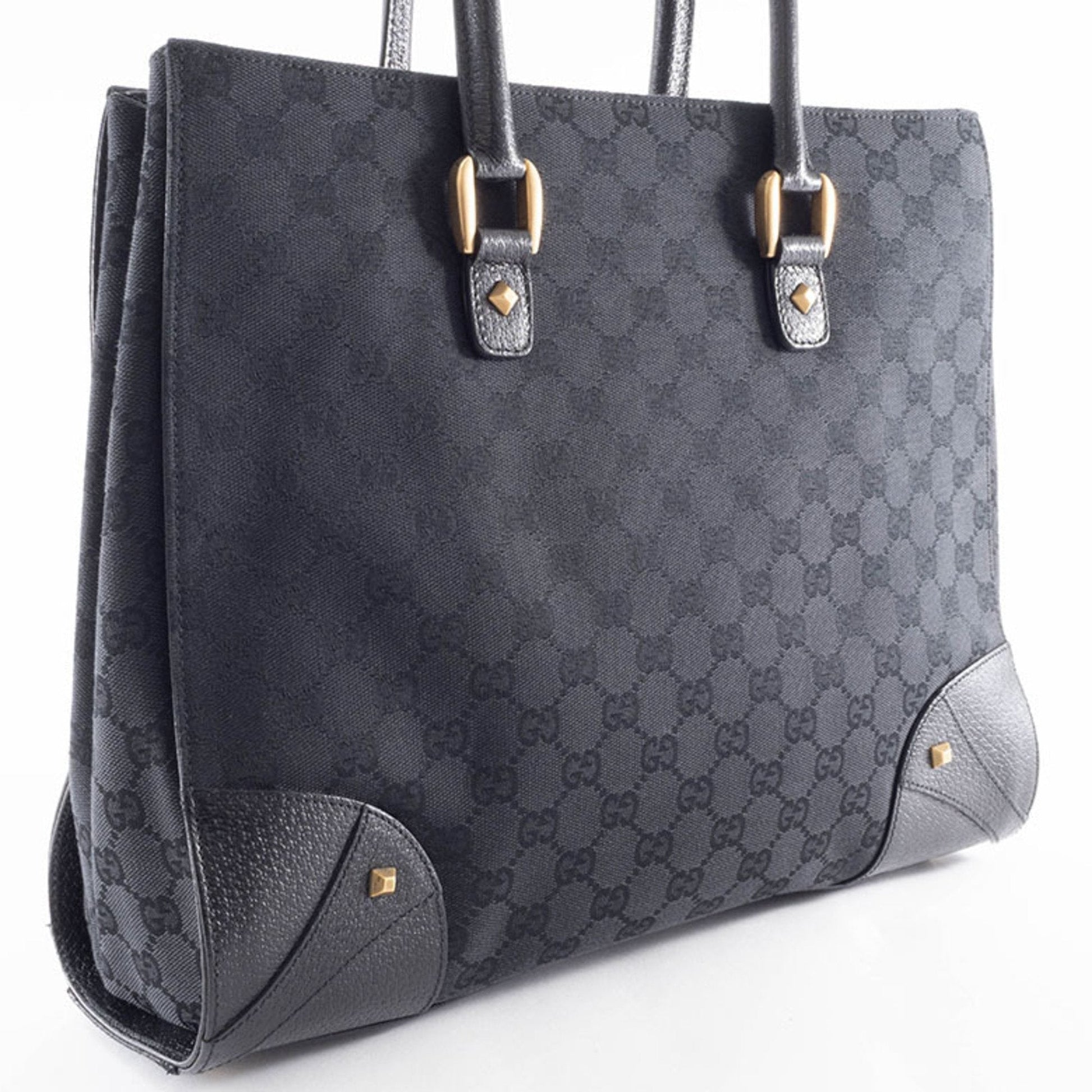 Gucci Gg Canvas Black Gg Canvas Leather Tote Bag