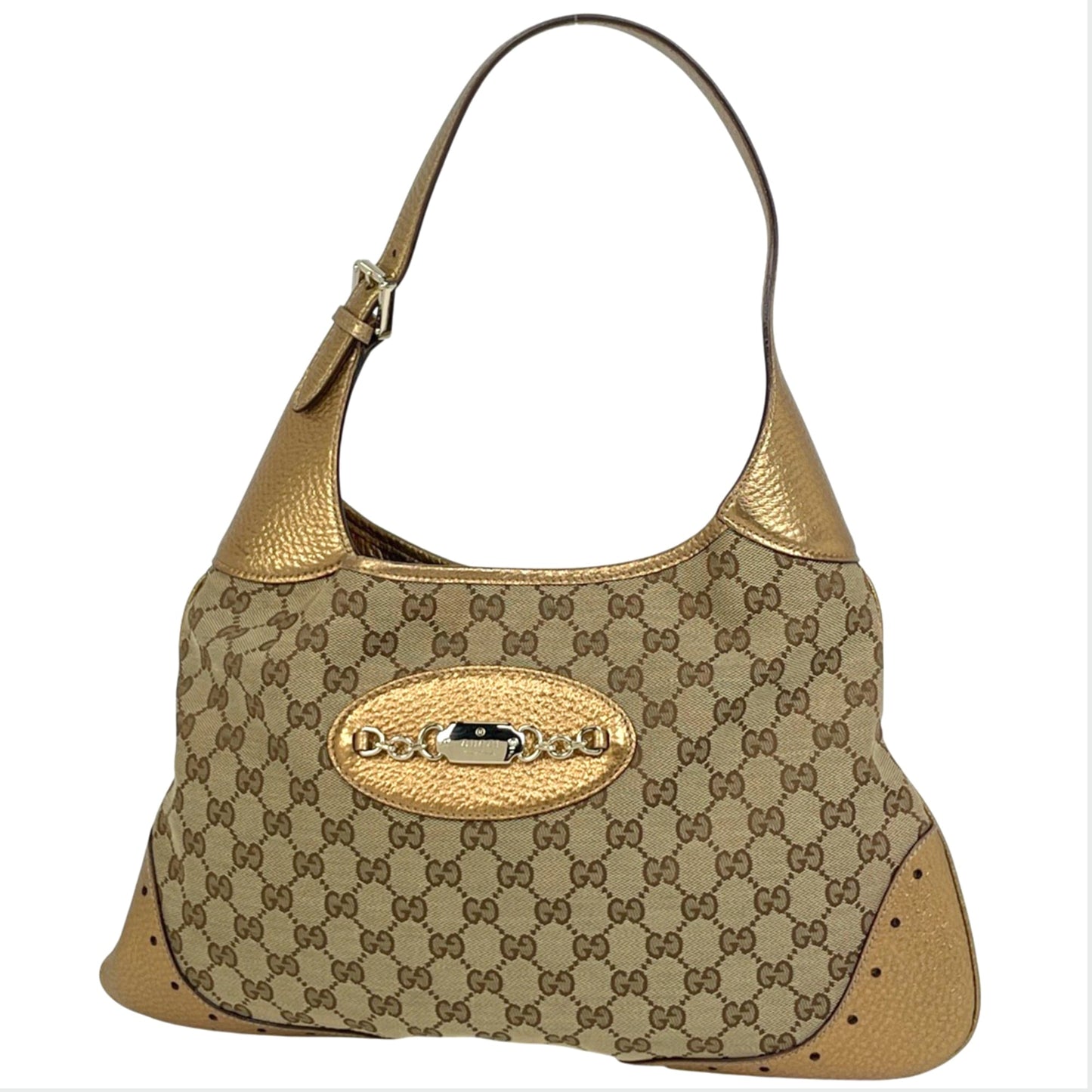 Gucci Beige Gold Gg Canvas Leather Shoulder Bag