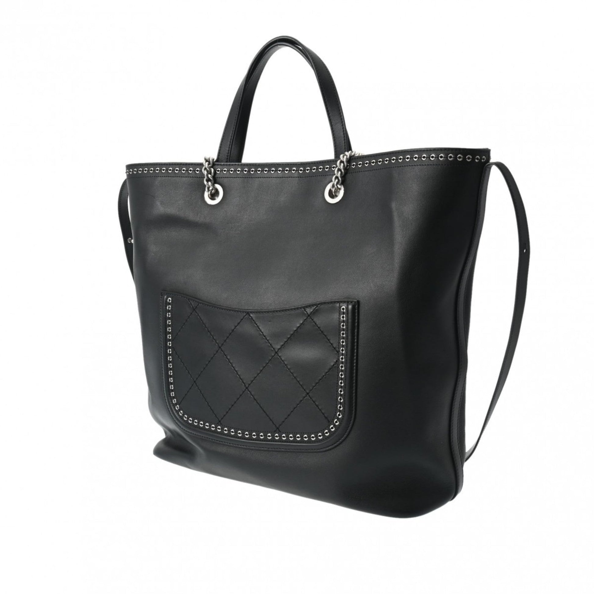 CHANEL Cava Large Size Black Women's Leather Tote Bag