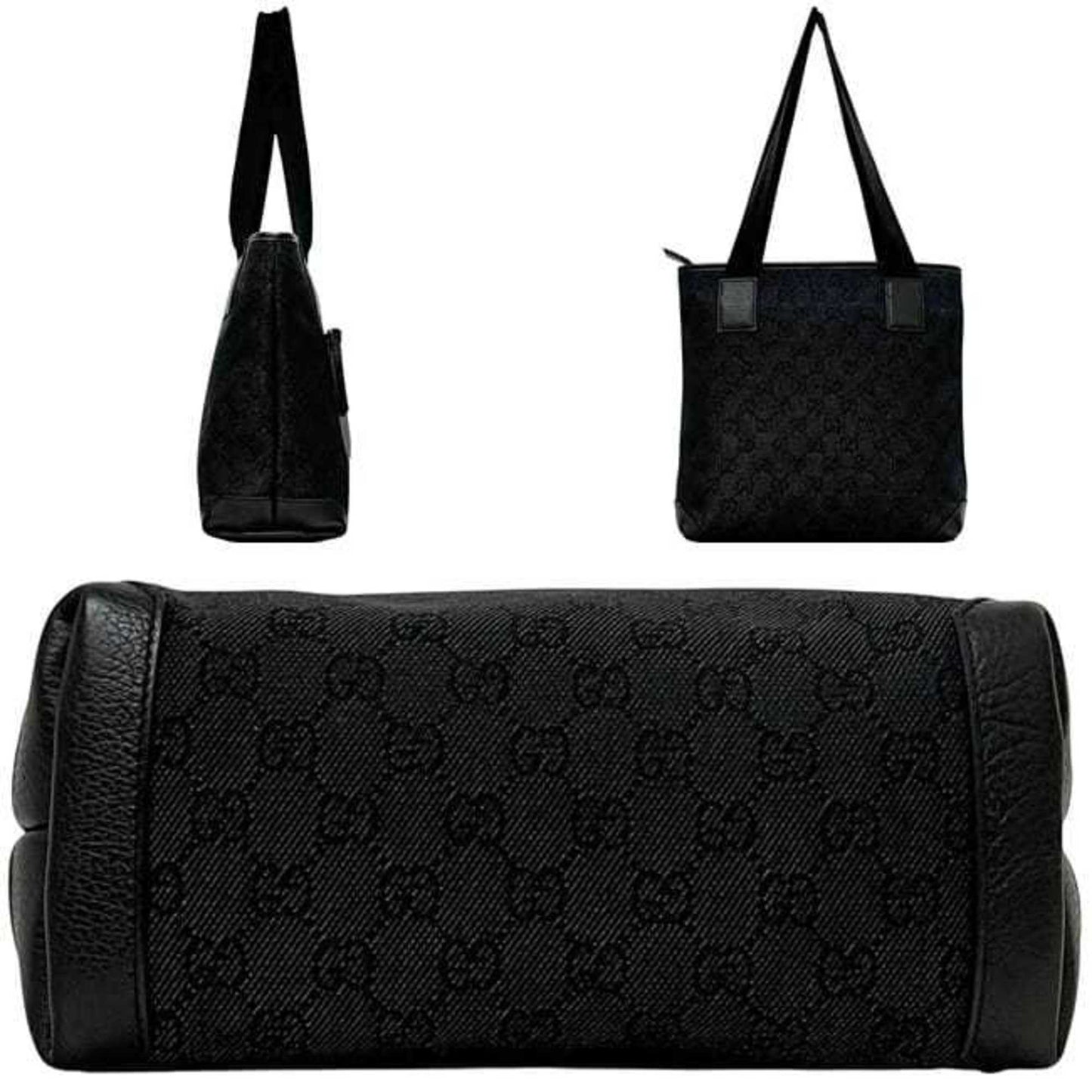 Gucci Gg Canvas Black Gg Canvas Leather Tote Bag