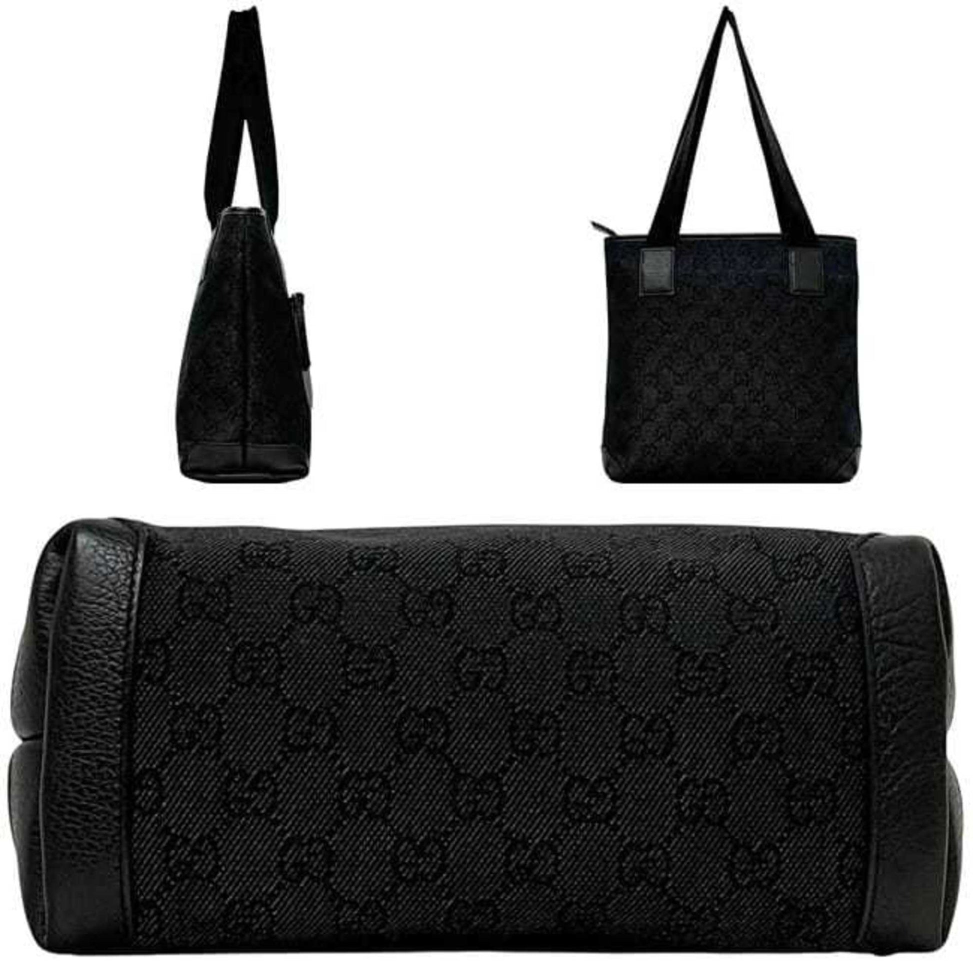 Gucci Gg Canvas Black Gg Canvas Leather Tote Bag