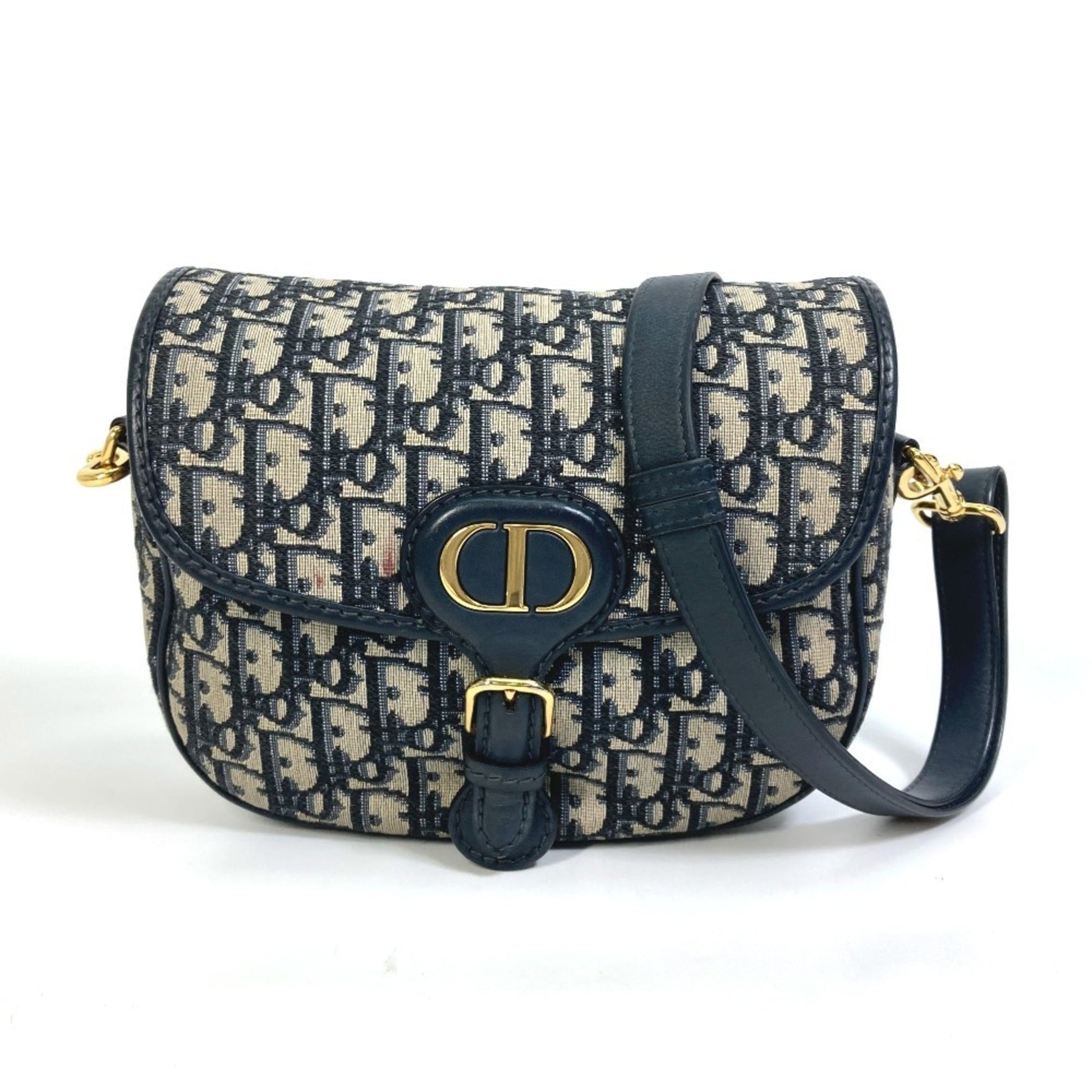 Dior Handbag Christian Pochette Shoulder Bag Leather Canvas Blue