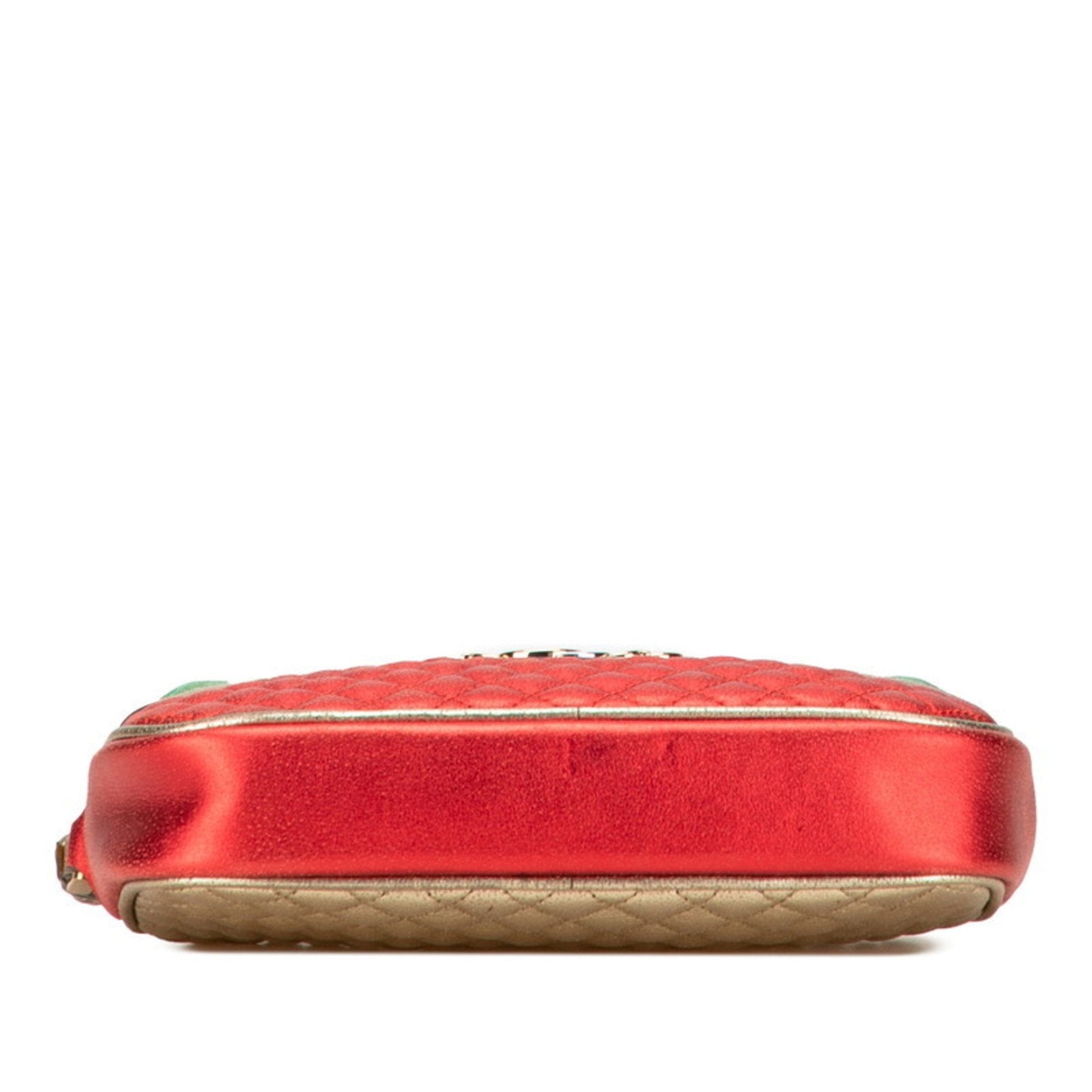 Gucci Gold Green Red Color Leather Clutch Bag
