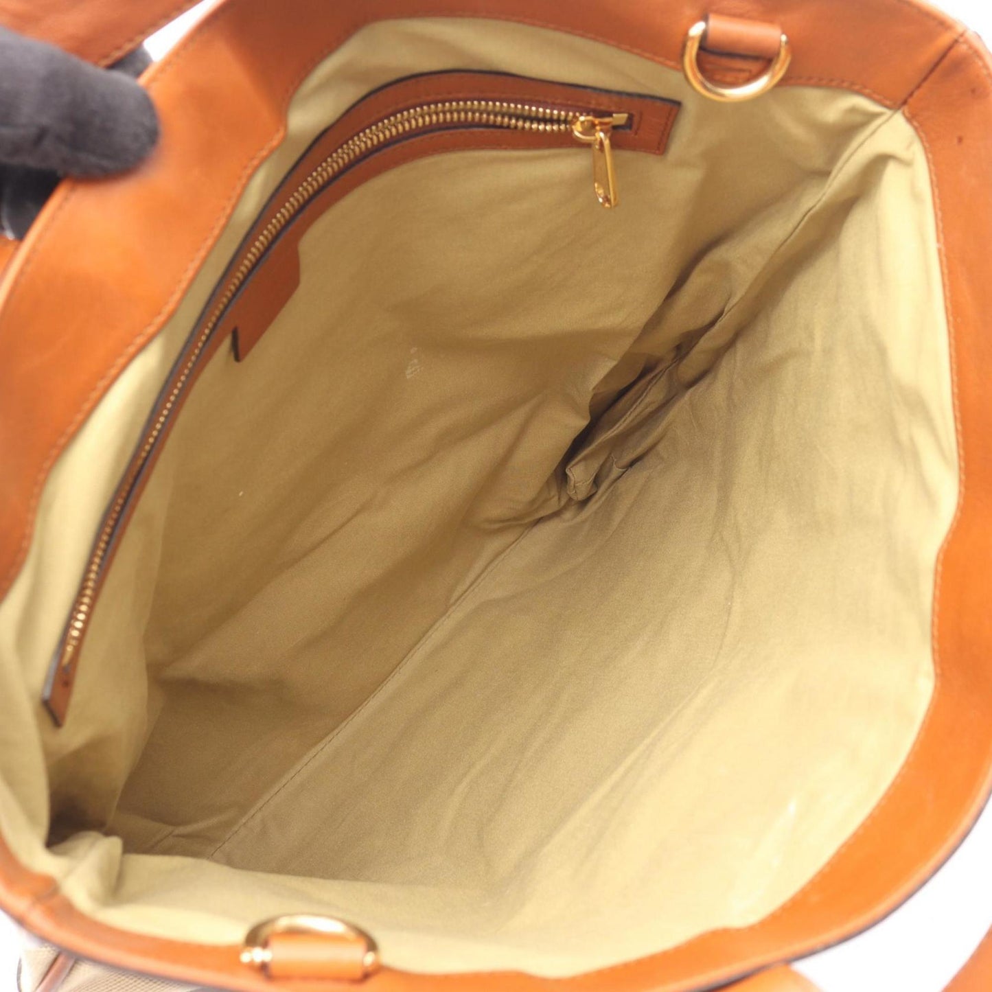 Gucci Beige Brown Canvas Leather Tote Bag