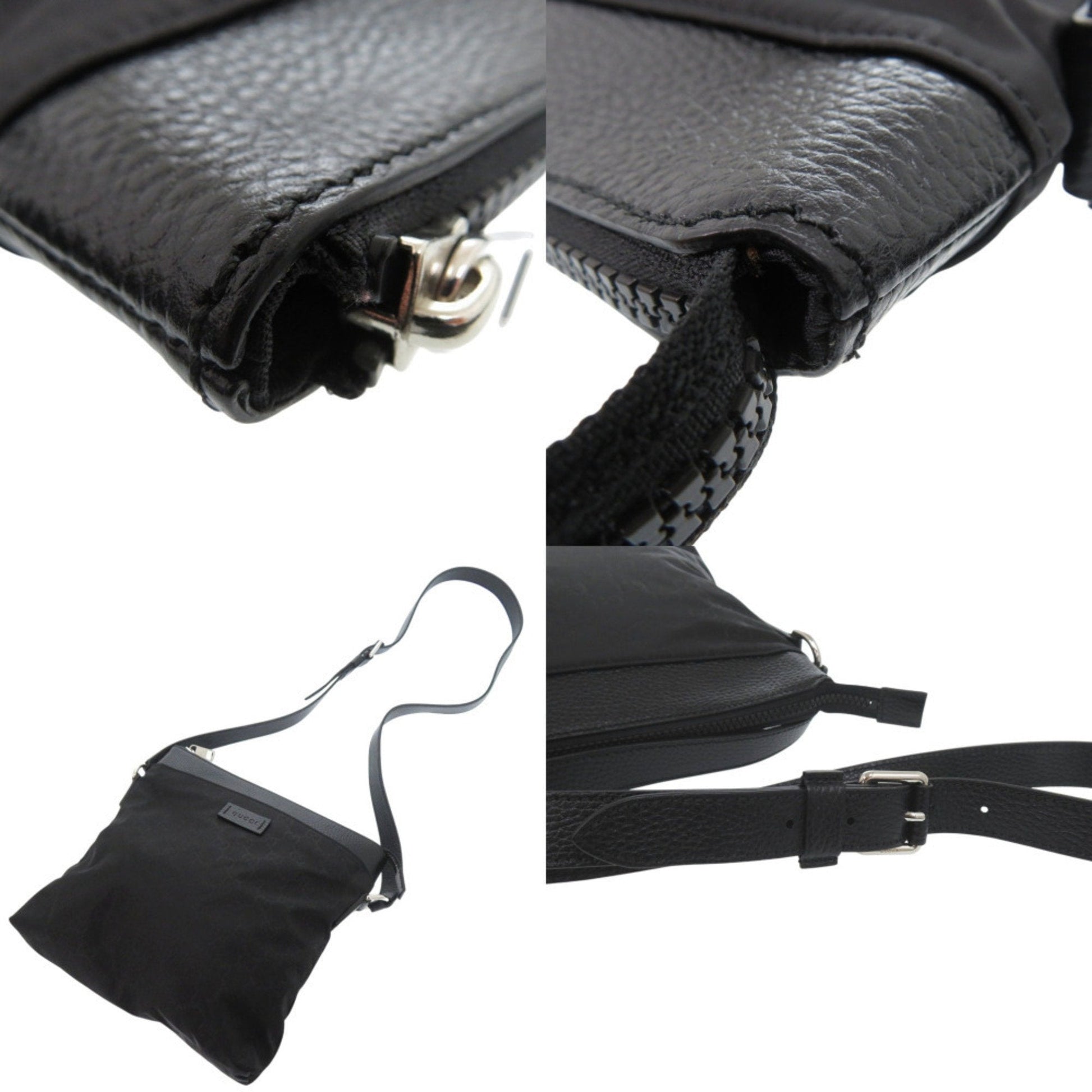 Gucci Black Leather Nylon Shoulder Bag