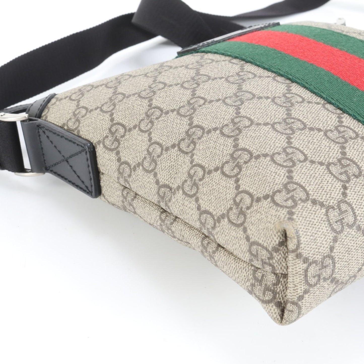 Gucci Black Brown Leather Coated Canvas Shoulder Bag