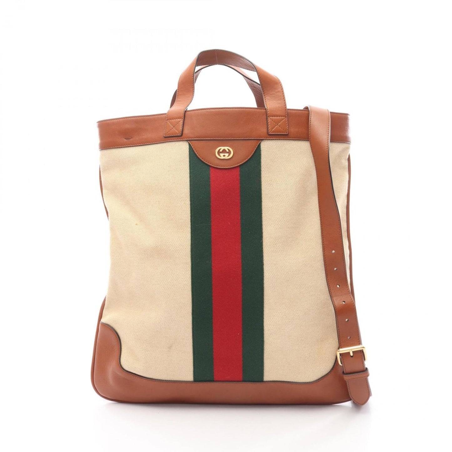 Gucci Beige Brown Canvas Leather Tote Bag