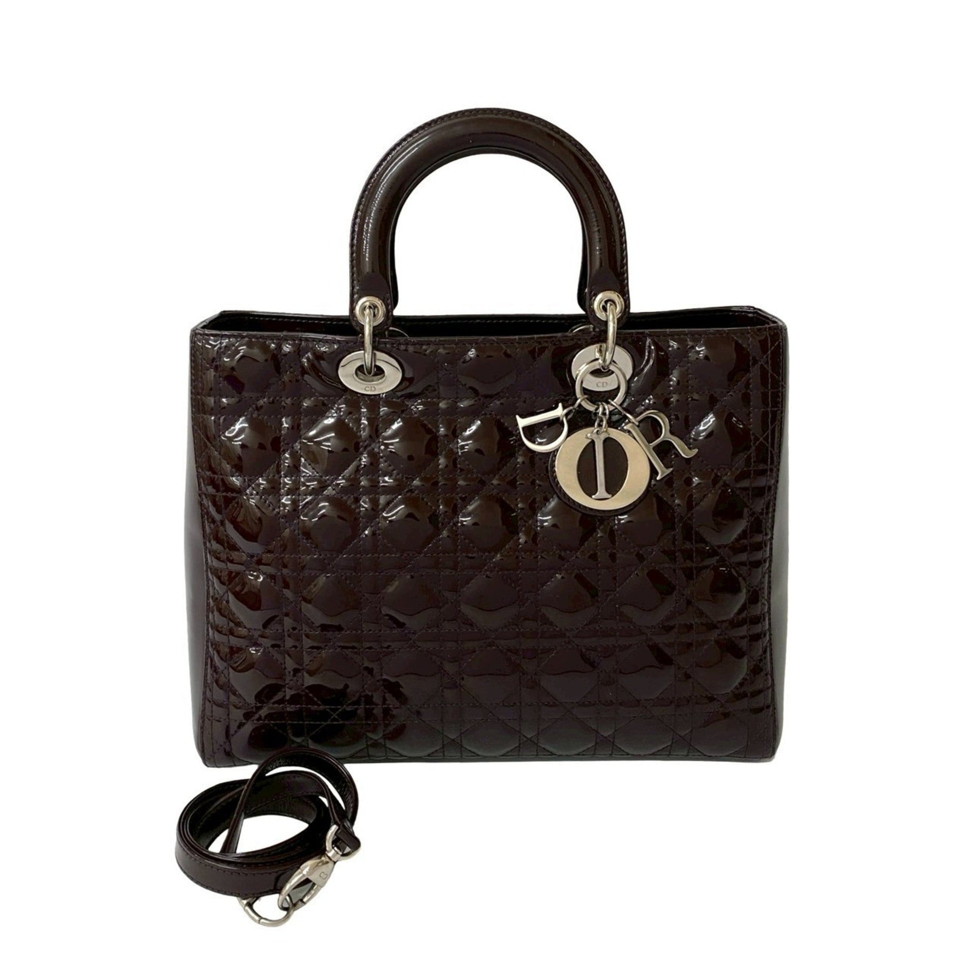 Dior Handbag Christian Shoulder Bag Leather Patent Brown