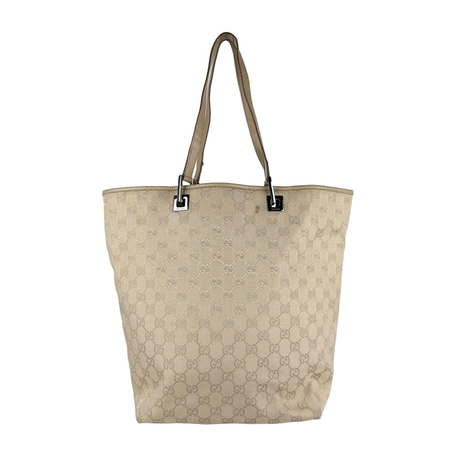 Gucci Beige Gg Canvas Leather Shoulder Bag Tote Bag