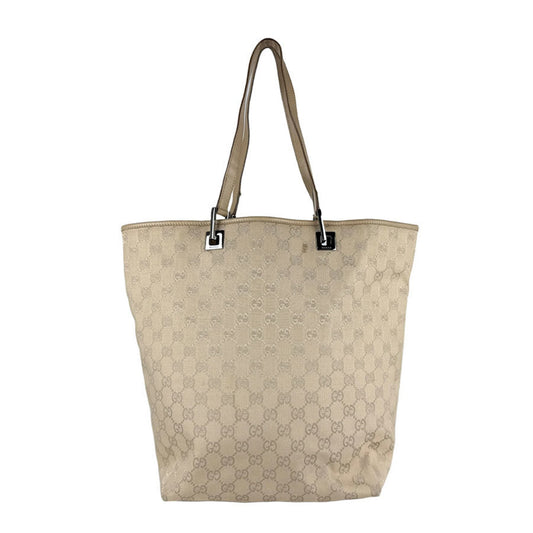 Gucci Beige Gg Canvas Leather Shoulder Bag Tote Bag
