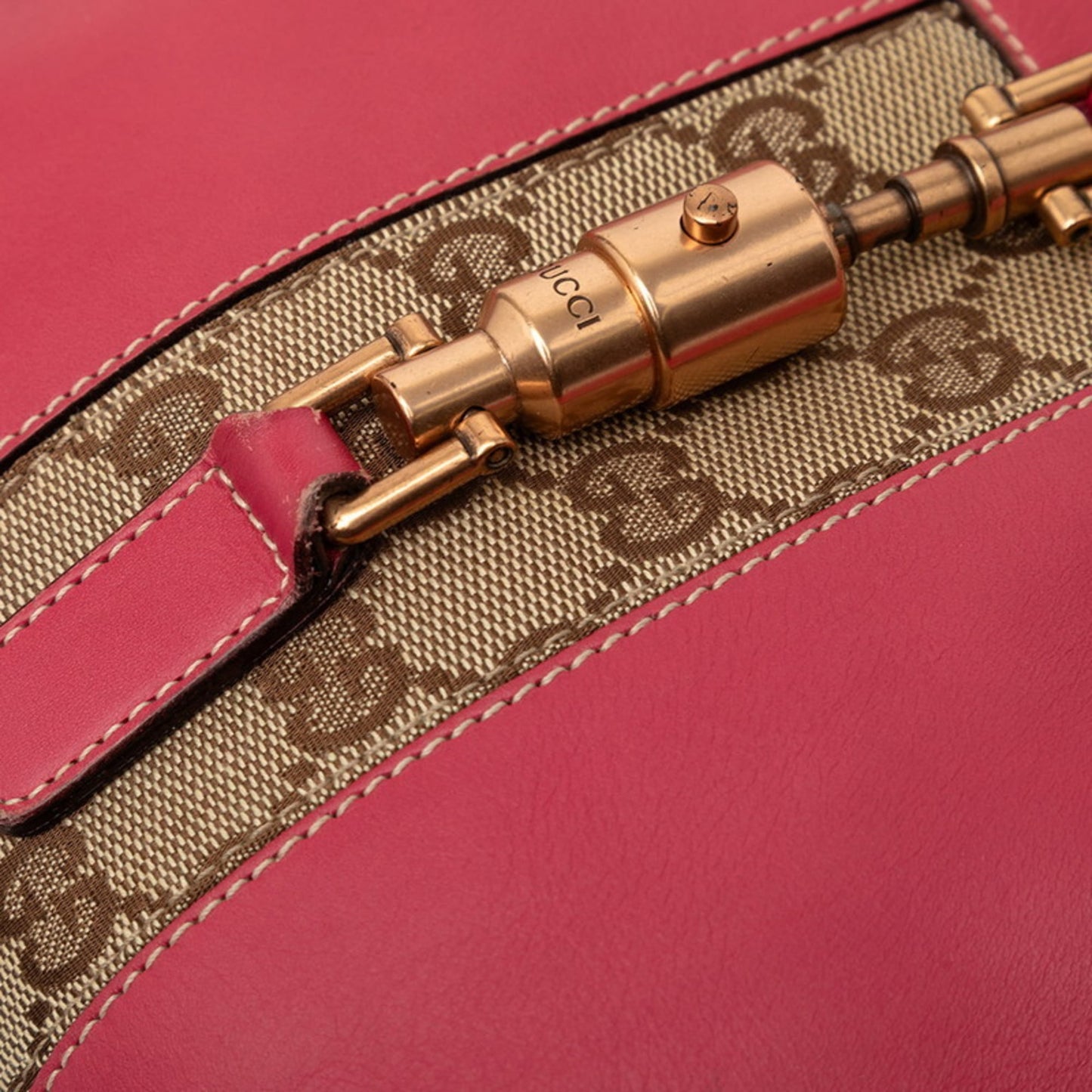 Gucci Pink Leather Canvas Handbag Shoulder Bag
