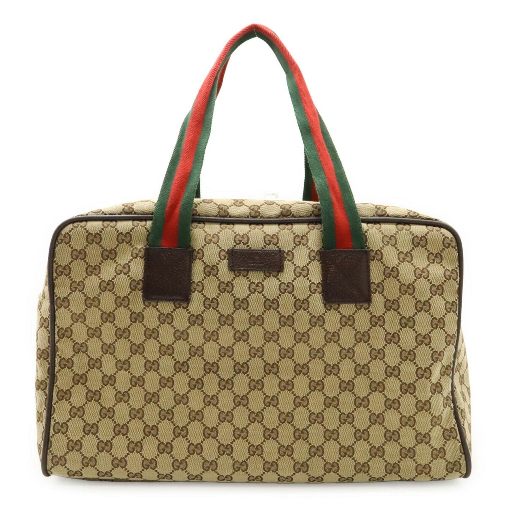 Gucci Beige Green Red Color Canvas Leather Boston Bag Shoulder Bag