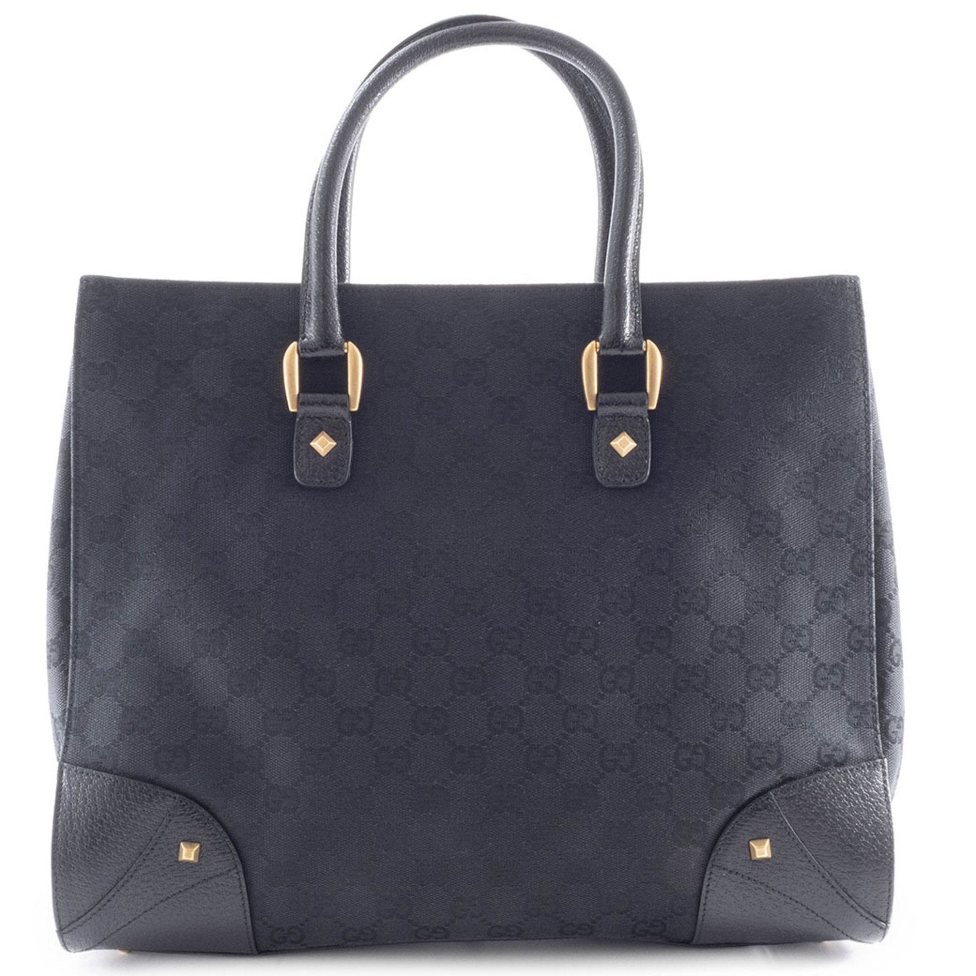 Gucci Gg Canvas Black Gg Canvas Leather Tote Bag
