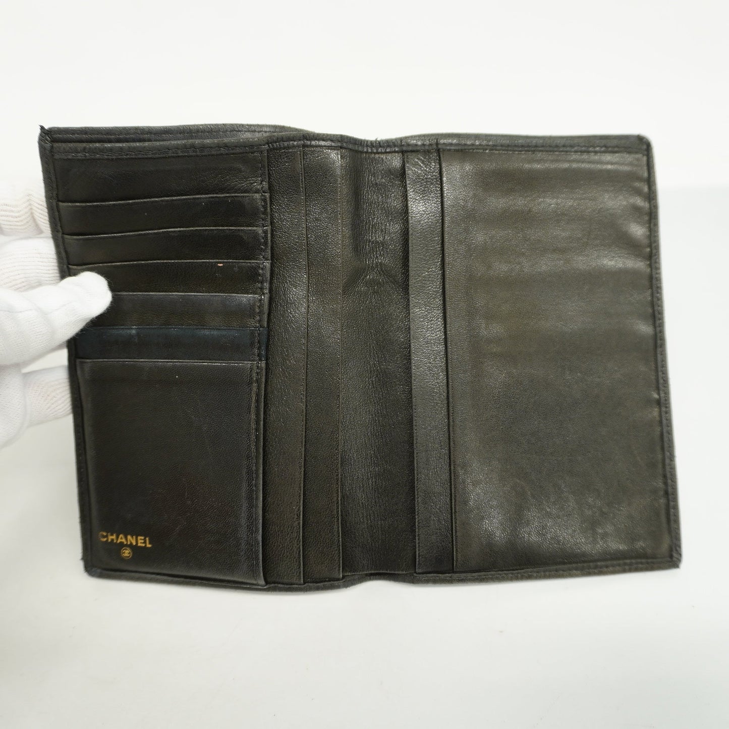 ChanelAuth  Bicolor Bi-fold Wallet Women's Lambskin Black