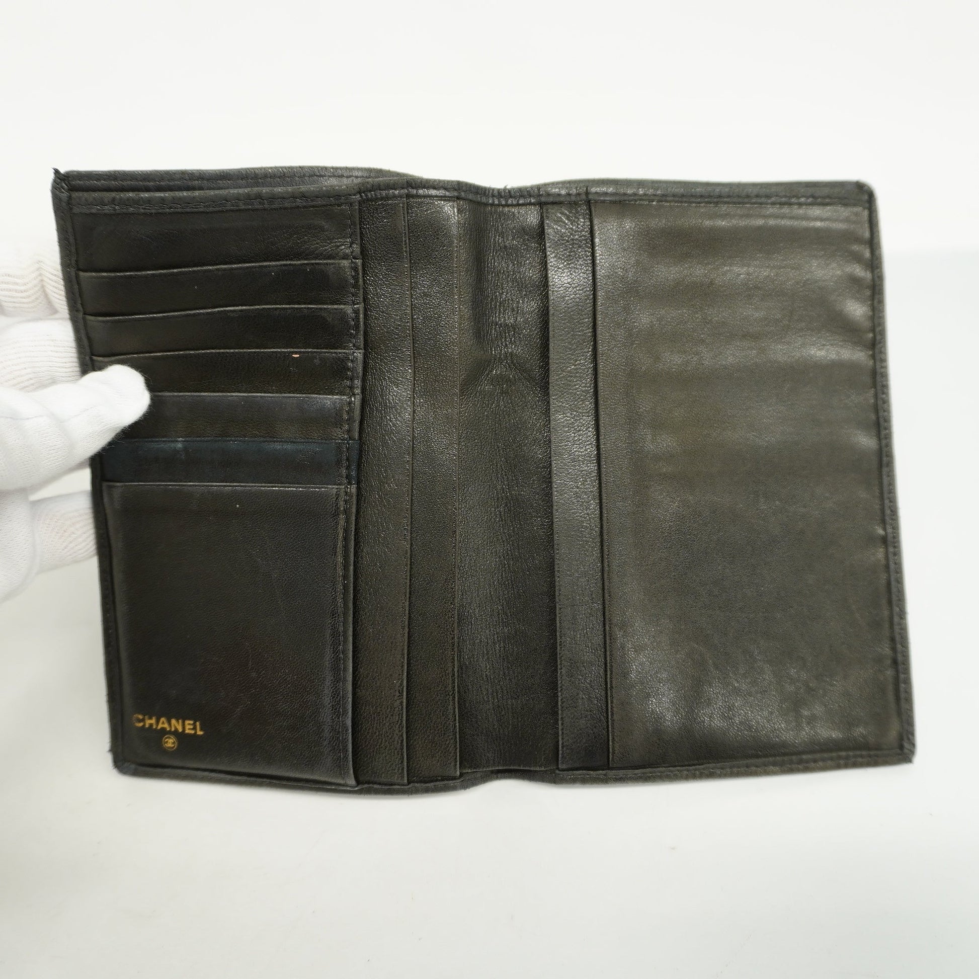 ChanelAuth  Bicolor Bi-fold Wallet Women's Lambskin Black