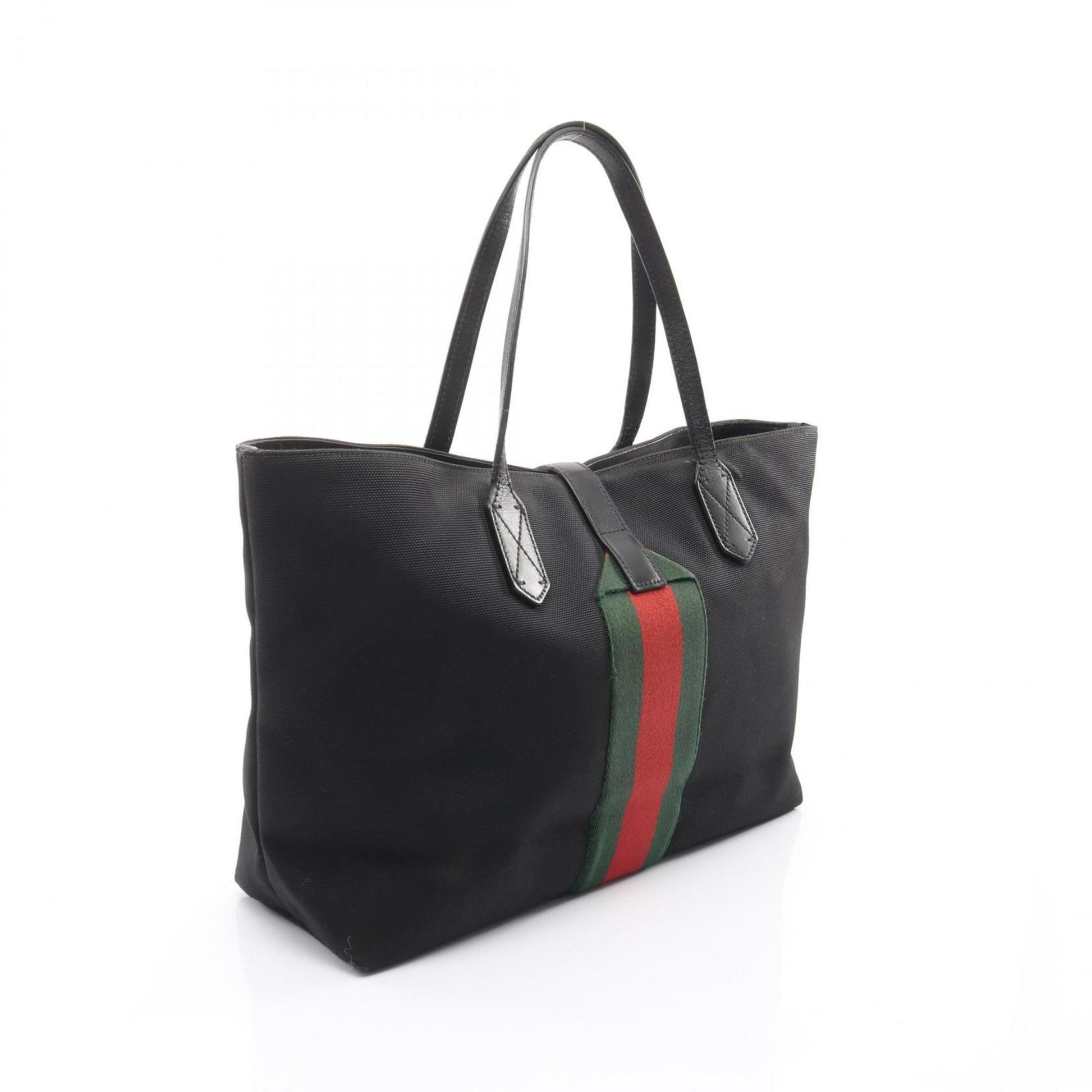 Gucci Black Green Red Color Canvas Leather Tote Bag
