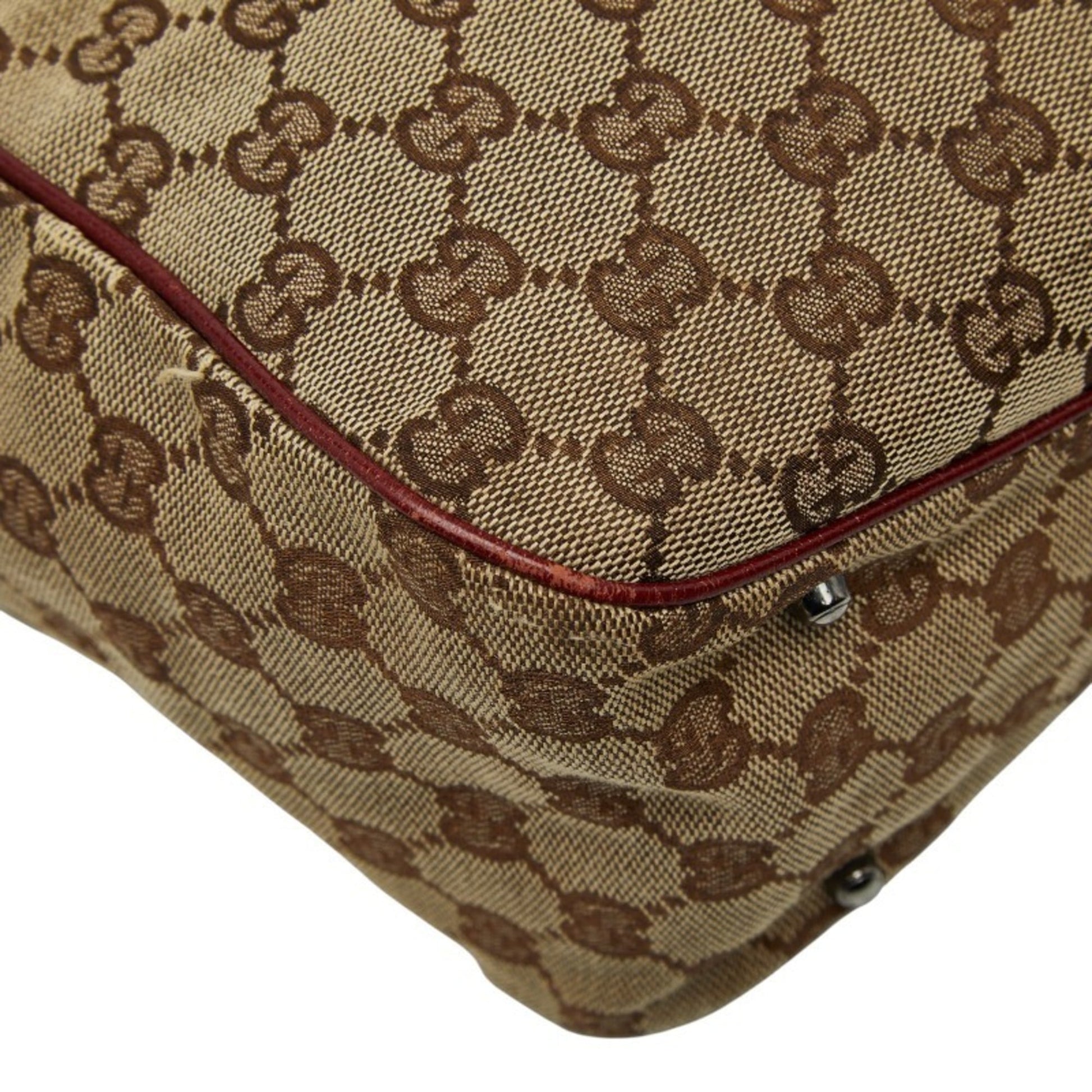 Gucci Beige Bordeaux Canvas Leather Handbag Tote Bag