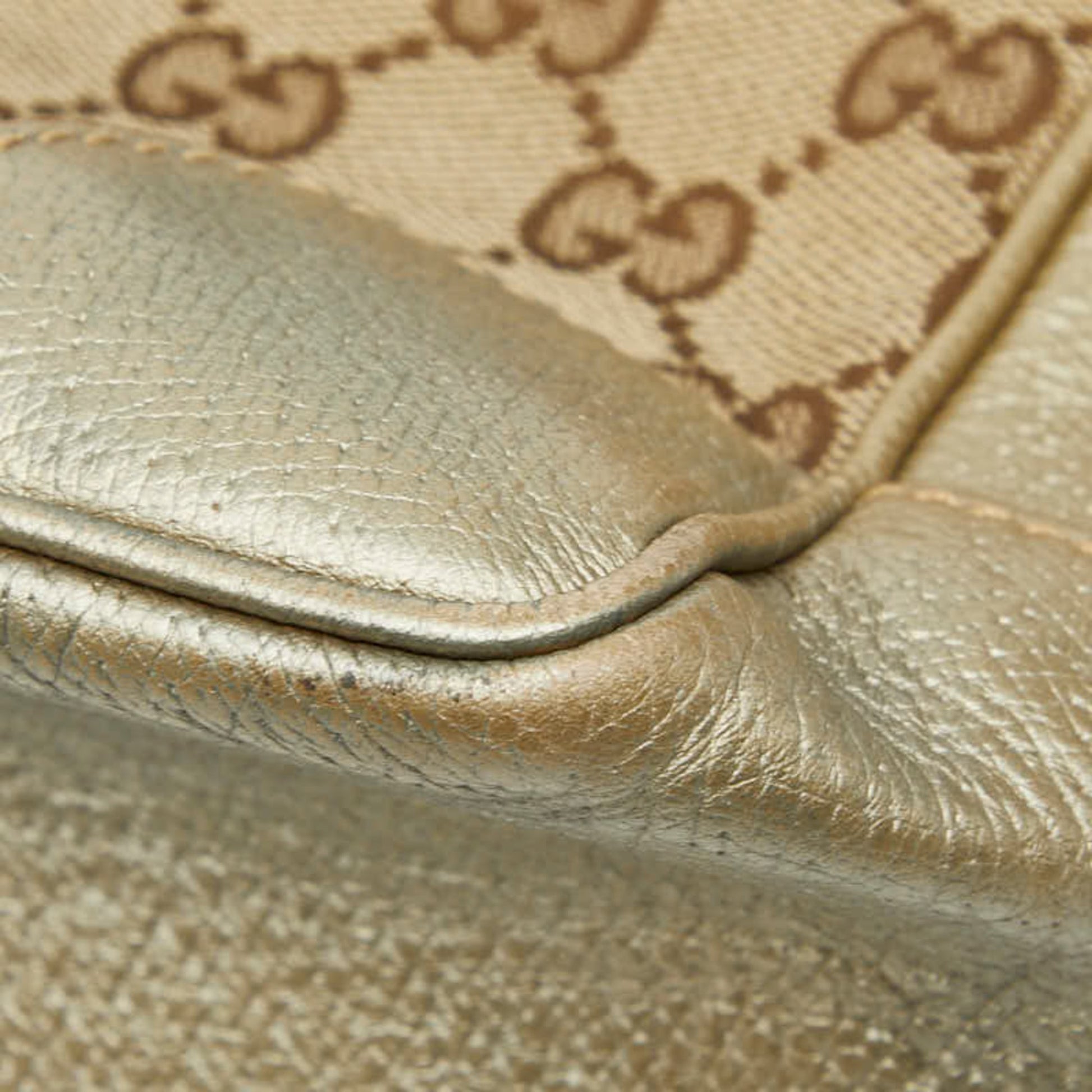 Gucci Gg Canvas Beige Gold Gg Canvas Leather Handbag Shoulder Bag