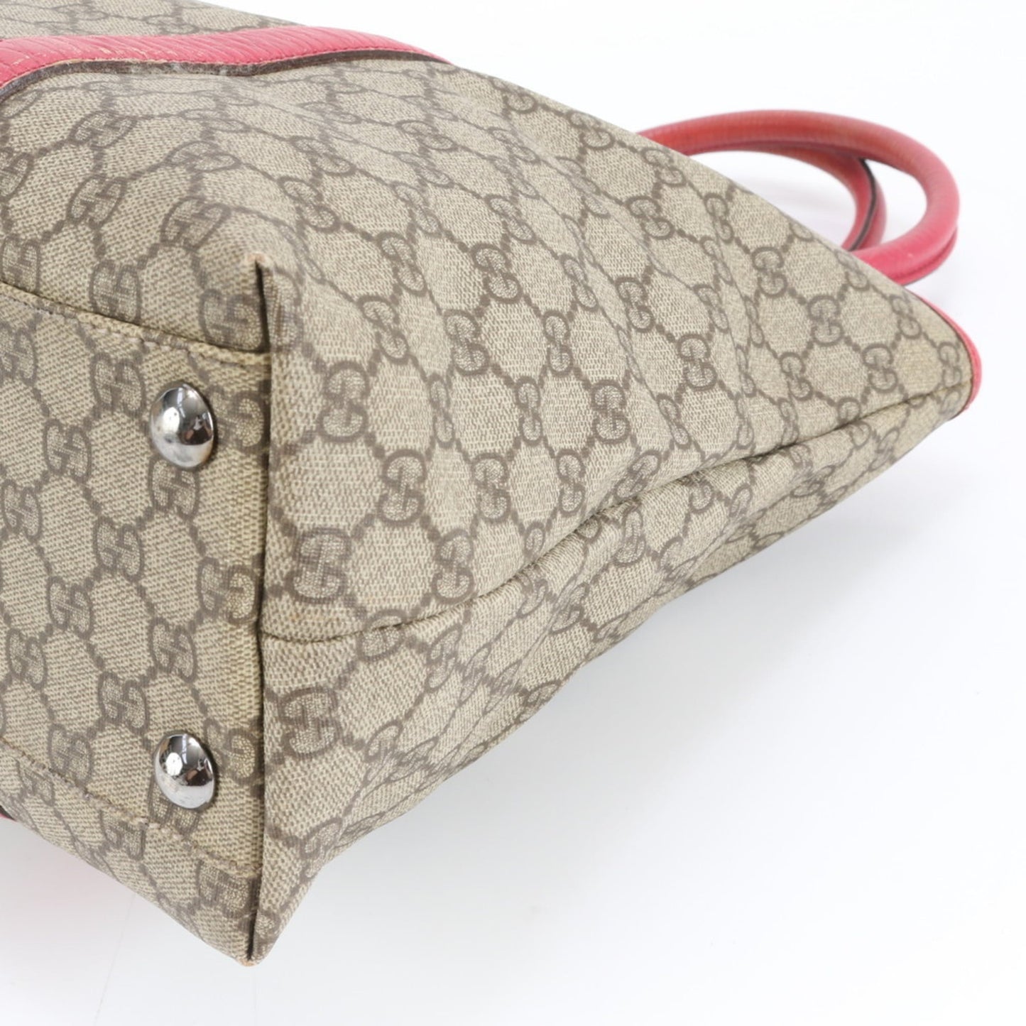 Gucci Brown Red Color Leather Coated Canvas Tote Bag