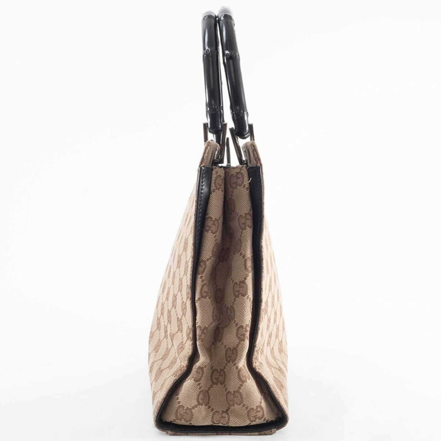 Gucci Beige Black Bamboo Canvas Handbag