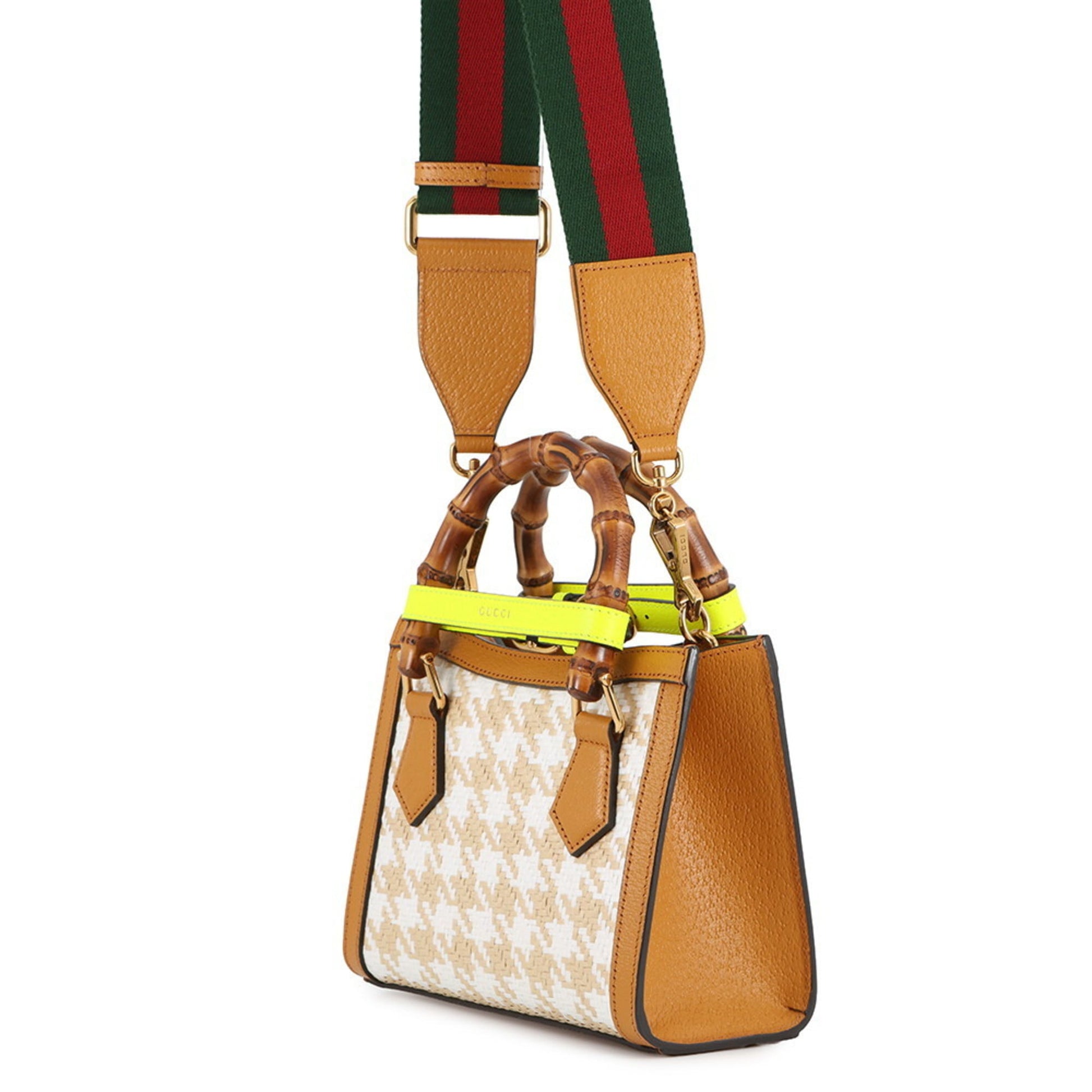 Gucci Light Brown White Raffia Leather Handbag