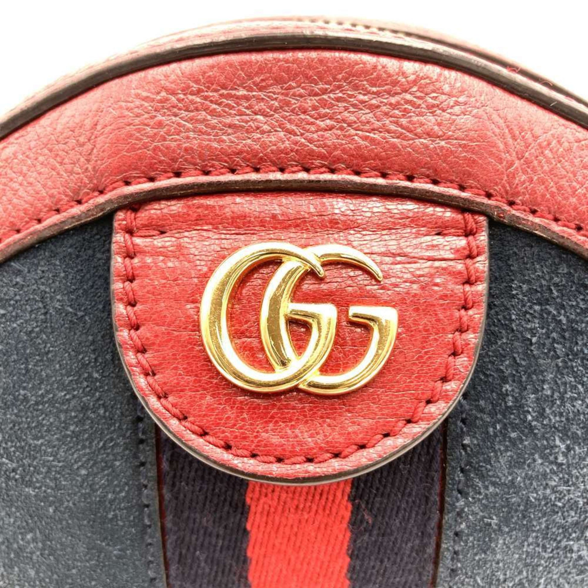 Gucci Gg Marmont Navy Red Color Suede Leather Shoulder Bag