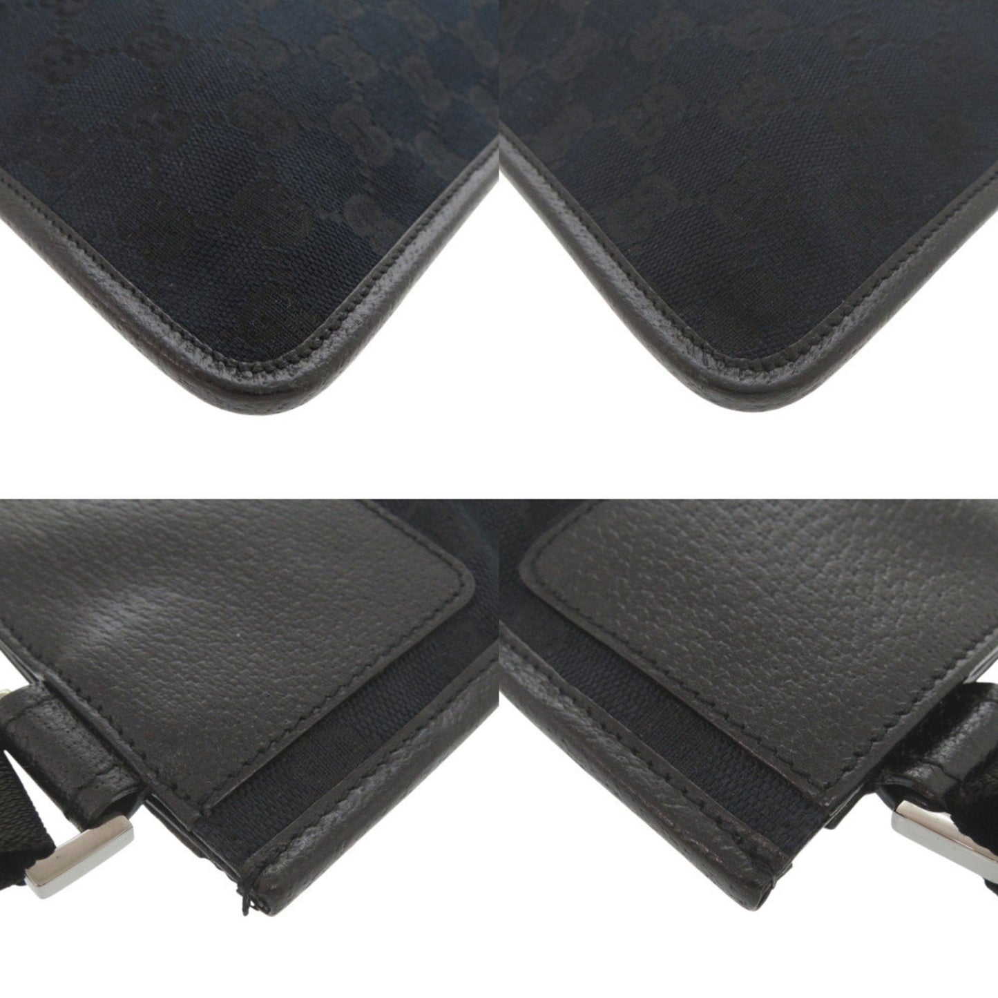 Gucci Black Gg Canvas Leather Shoulder Bag