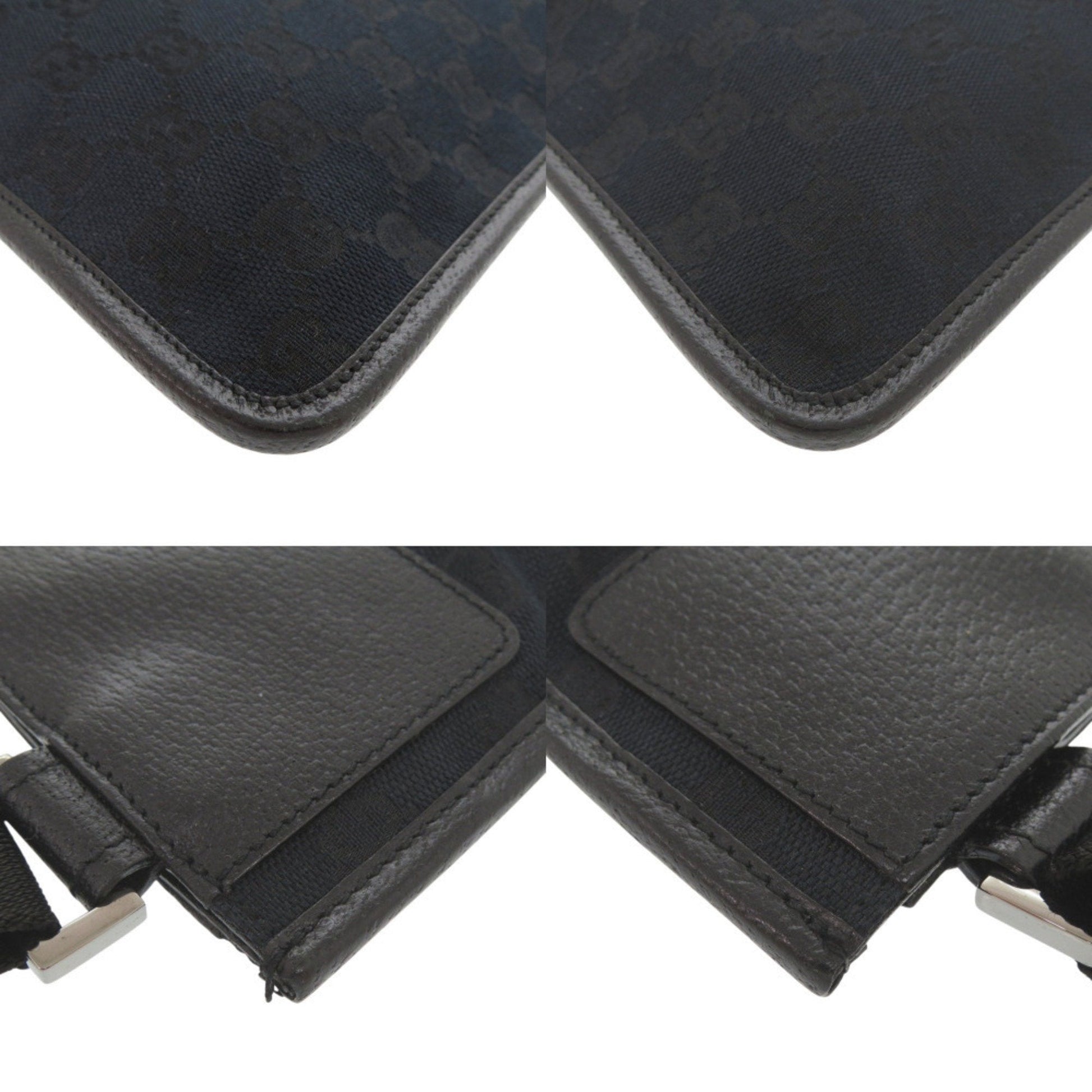 Gucci Black Gg Canvas Leather Shoulder Bag