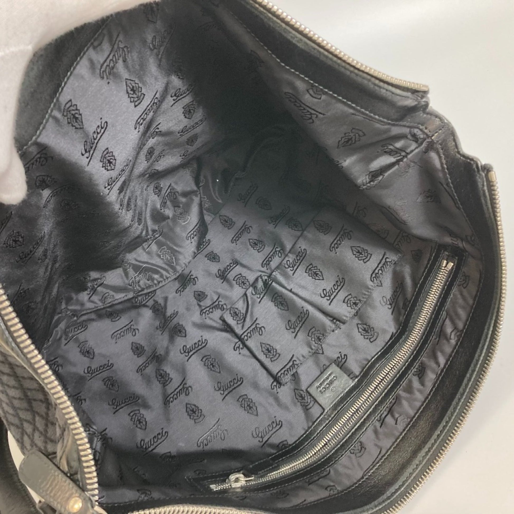 Gucci Diamante Black Gray Canvas Shoulder Bag