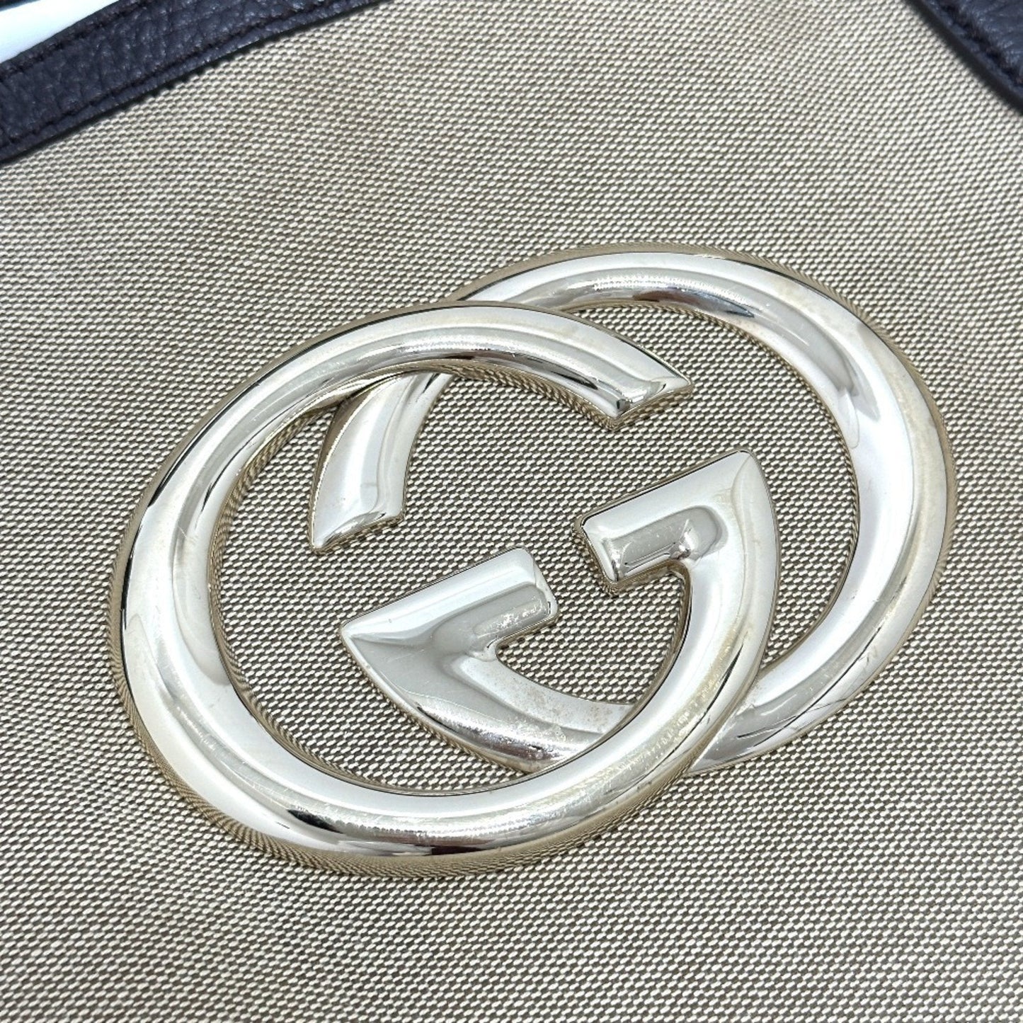 Gucci Beige Canvas Leather Shoulder Bag Tote Bag
