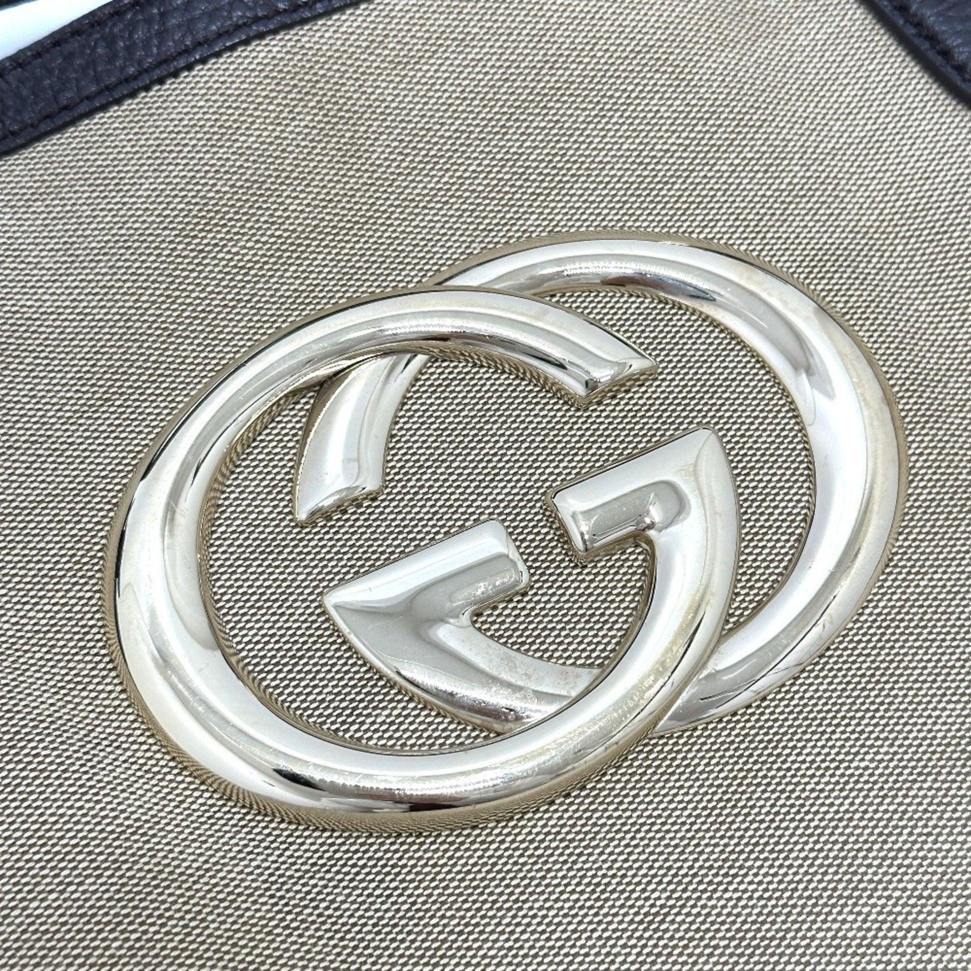 Gucci Beige Canvas Leather Shoulder Bag Tote Bag
