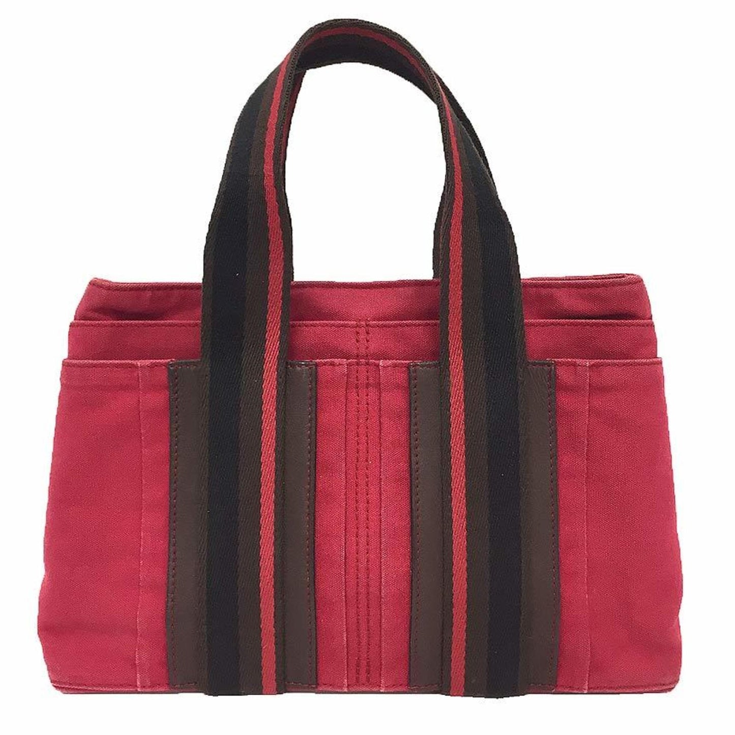 Hermes Color Tote Bag Leather Canvas Red