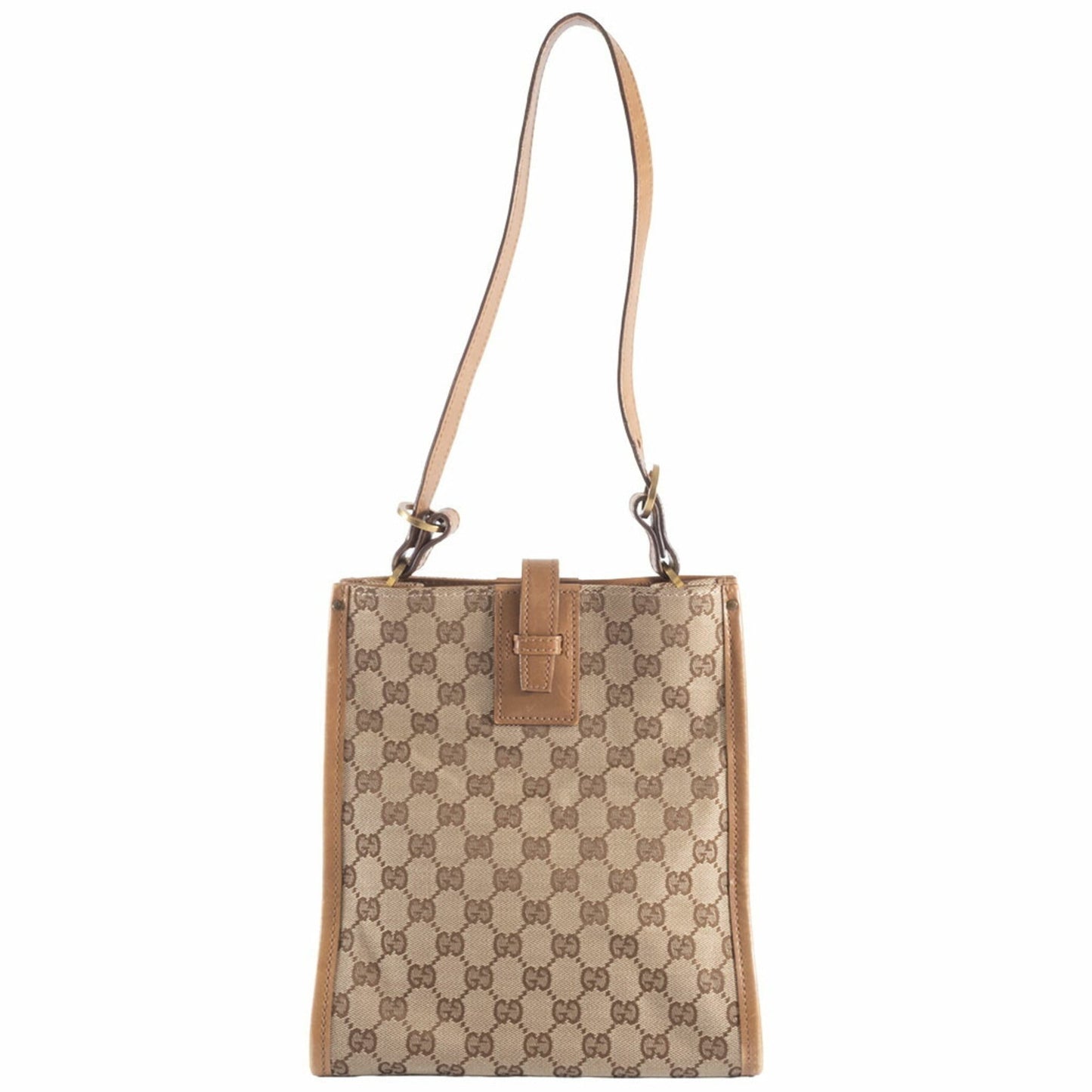Gucci Gg Canvas Beige Brown Gg Canvas Leather Shoulder Bag