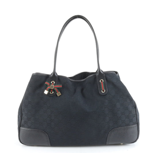 Gucci Black Leather Canvas Tote Bag